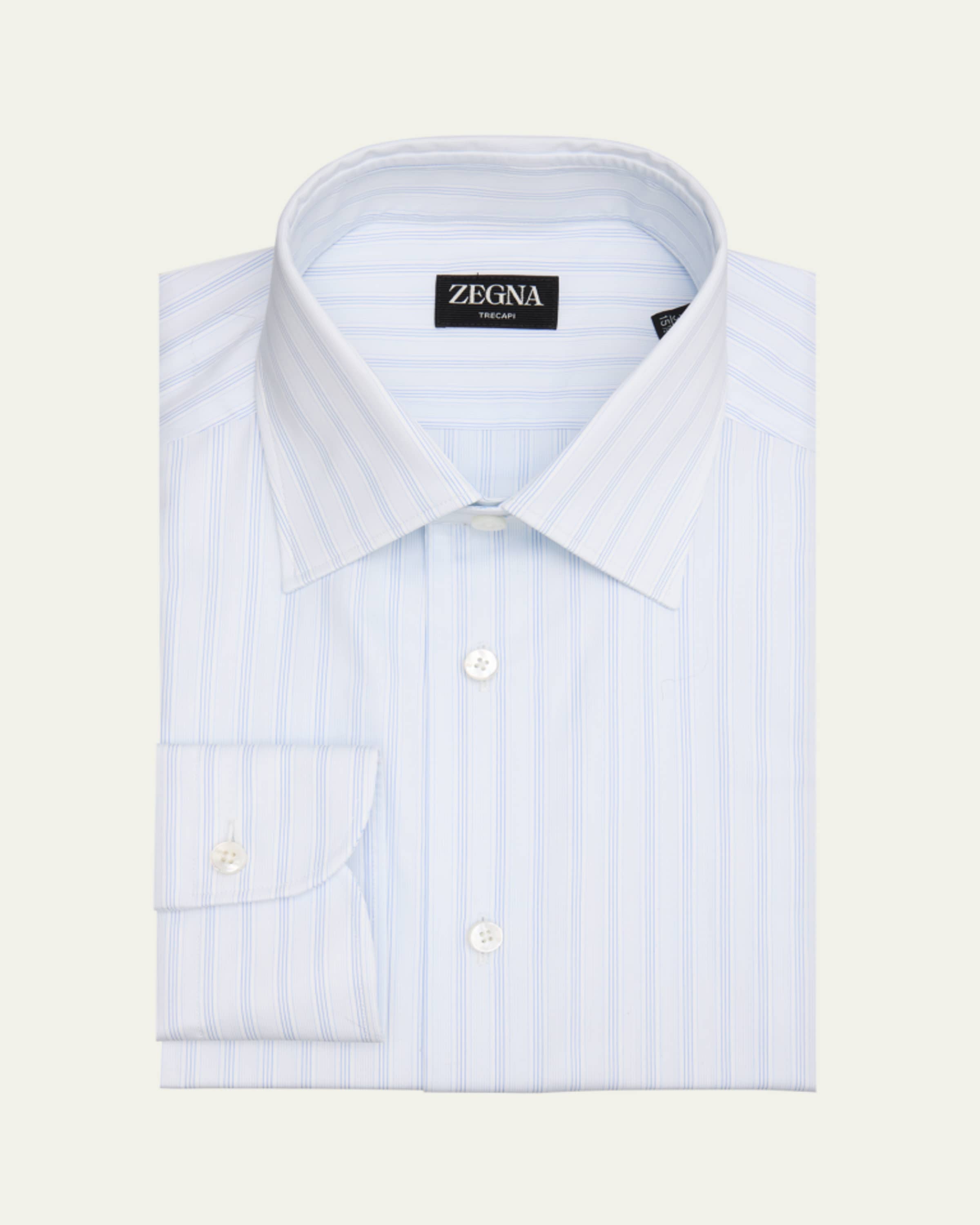 zegna white dress shirt Zegna Men's Trofeo Cotton Framed Stripe Dress Shirt, Br Blustrp, Men's, 46 Eu (18 Us), Shirts Tops Formal & Evening Dress Shirts
