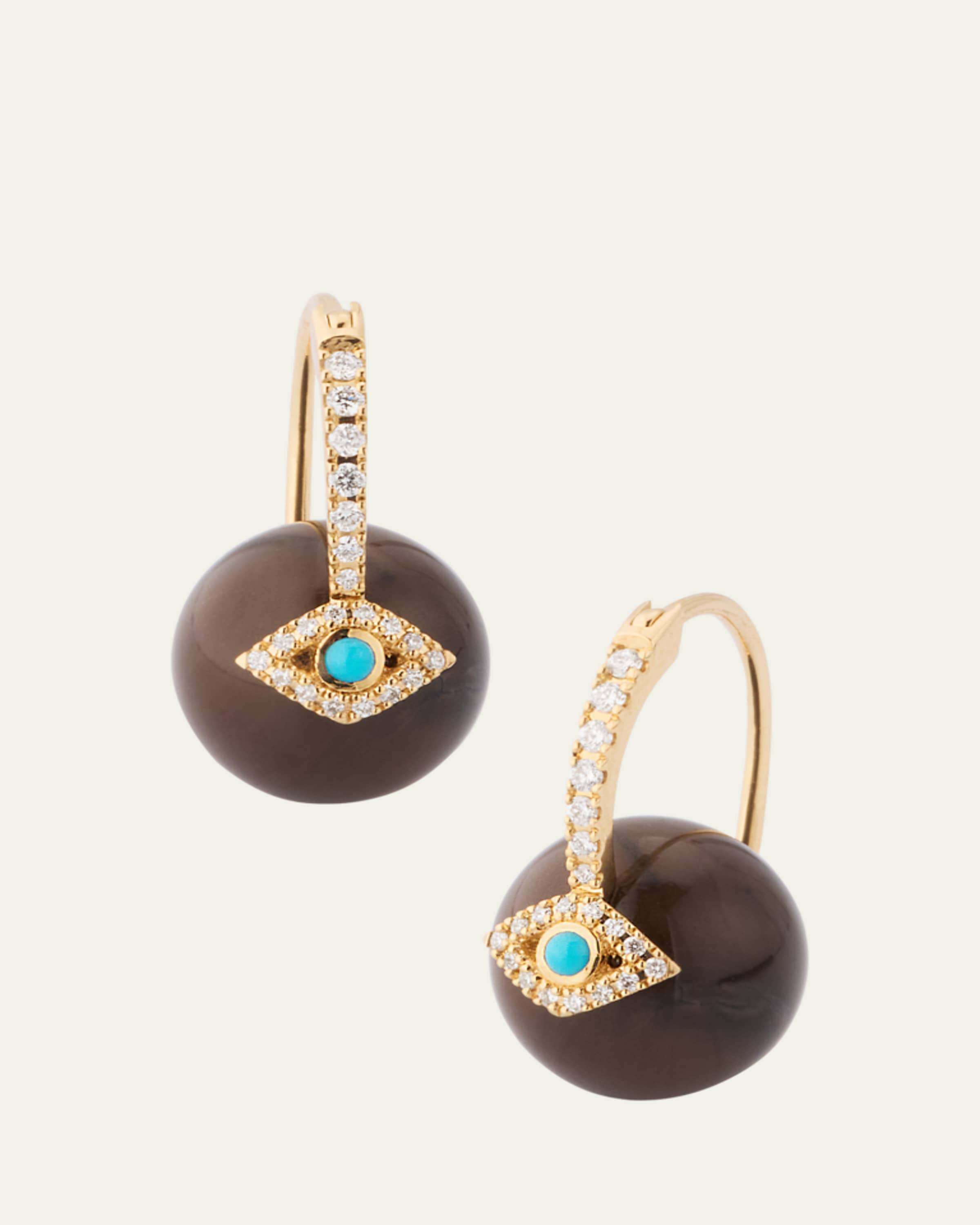14K Yellow Gold Smooth Round Blue Sapphire Cocktail Earrings with Diamonds