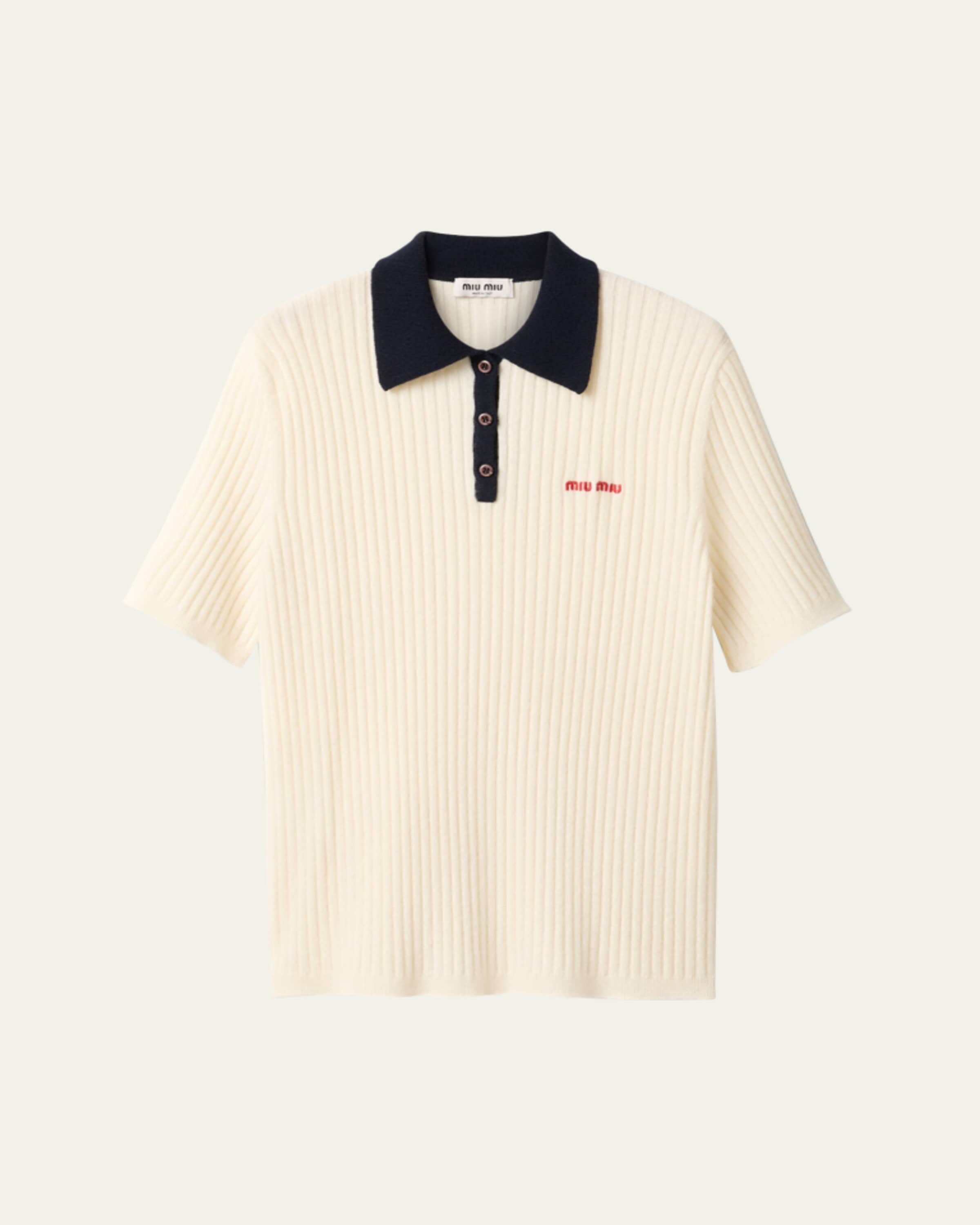 Miu Miu Logo-Intarsia Cashmere Ribbed Polo Shirt - Bergdorf Goodman