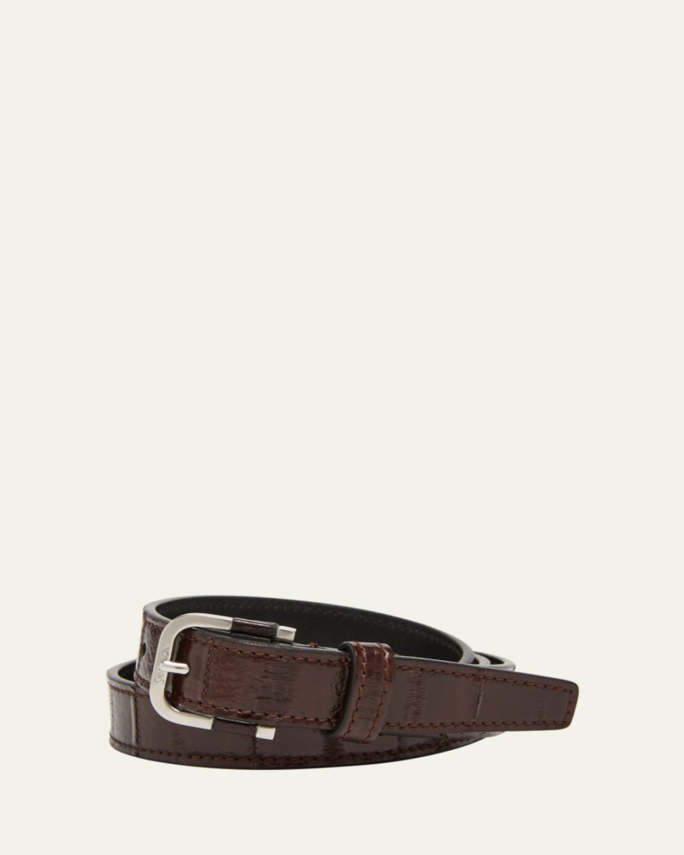 Men's Cassandre Calfskin Square-Buckle Belt