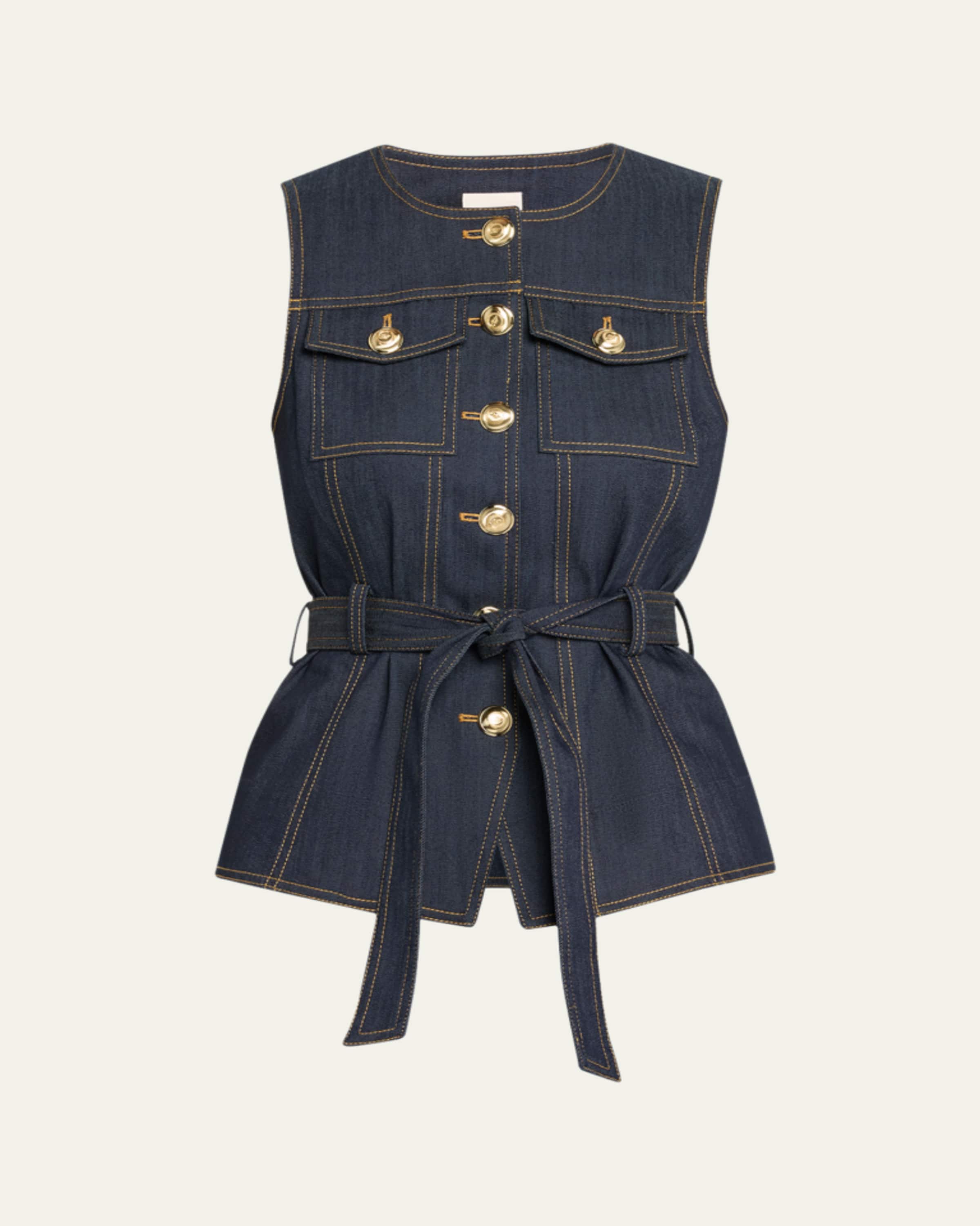 Cinq a Sept Reenee Belted Denim Vest - Bergdorf Goodman