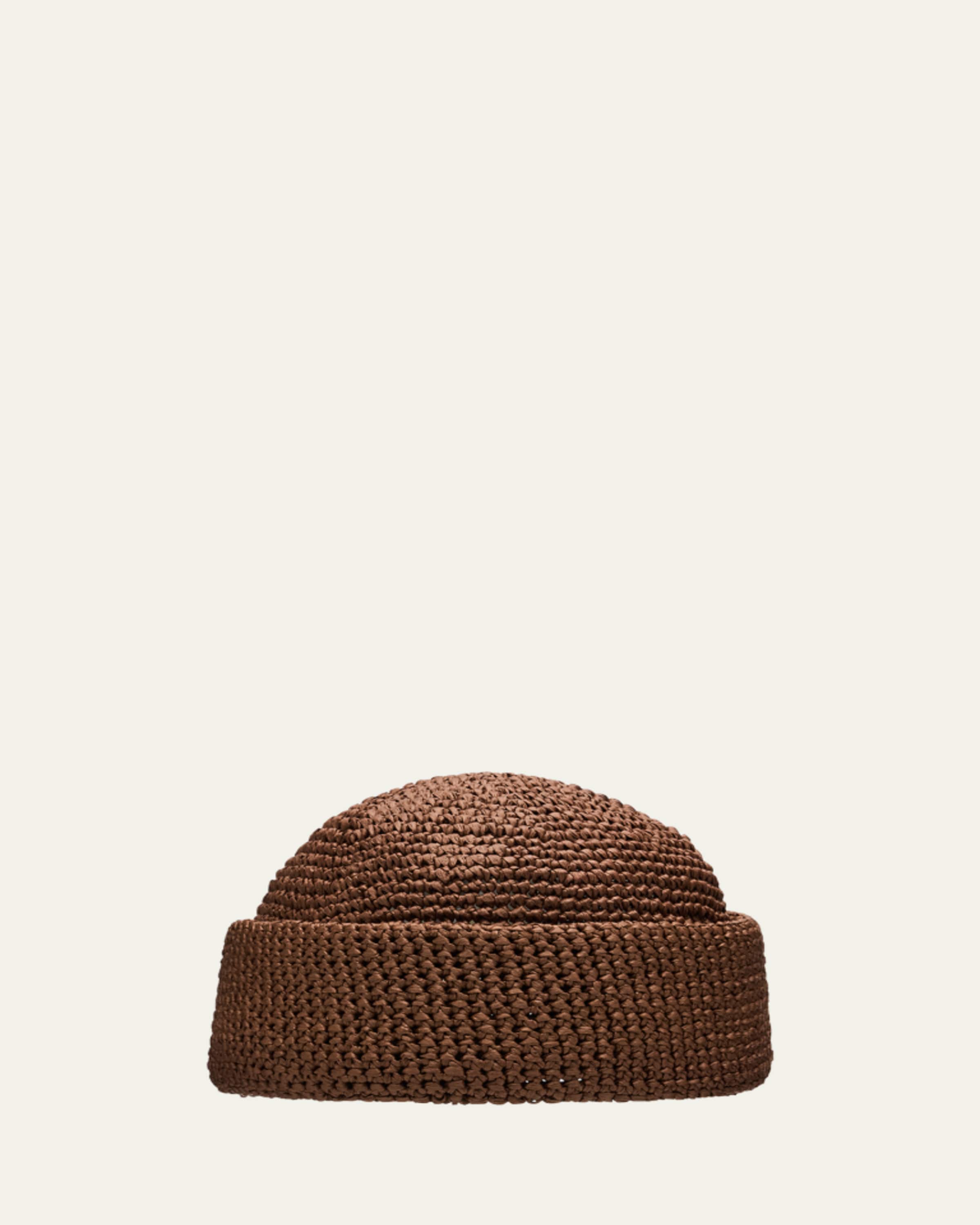 Loro Piana Men's Sasha Linen-Blend Beanie Hat with Leather Strap