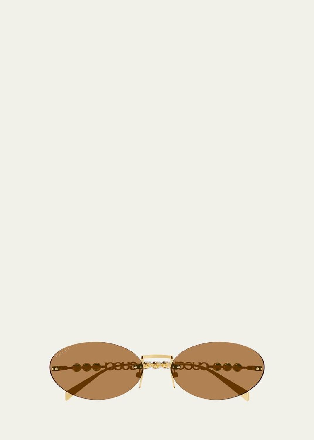 Gucci GG1922S Rimless Metal Oval Brown Sunglasses with Faux Pearls $710 NWT GUCCI GG1922S 001 Gold Pearls Grey Lens Sunglasses Oval  main image 4