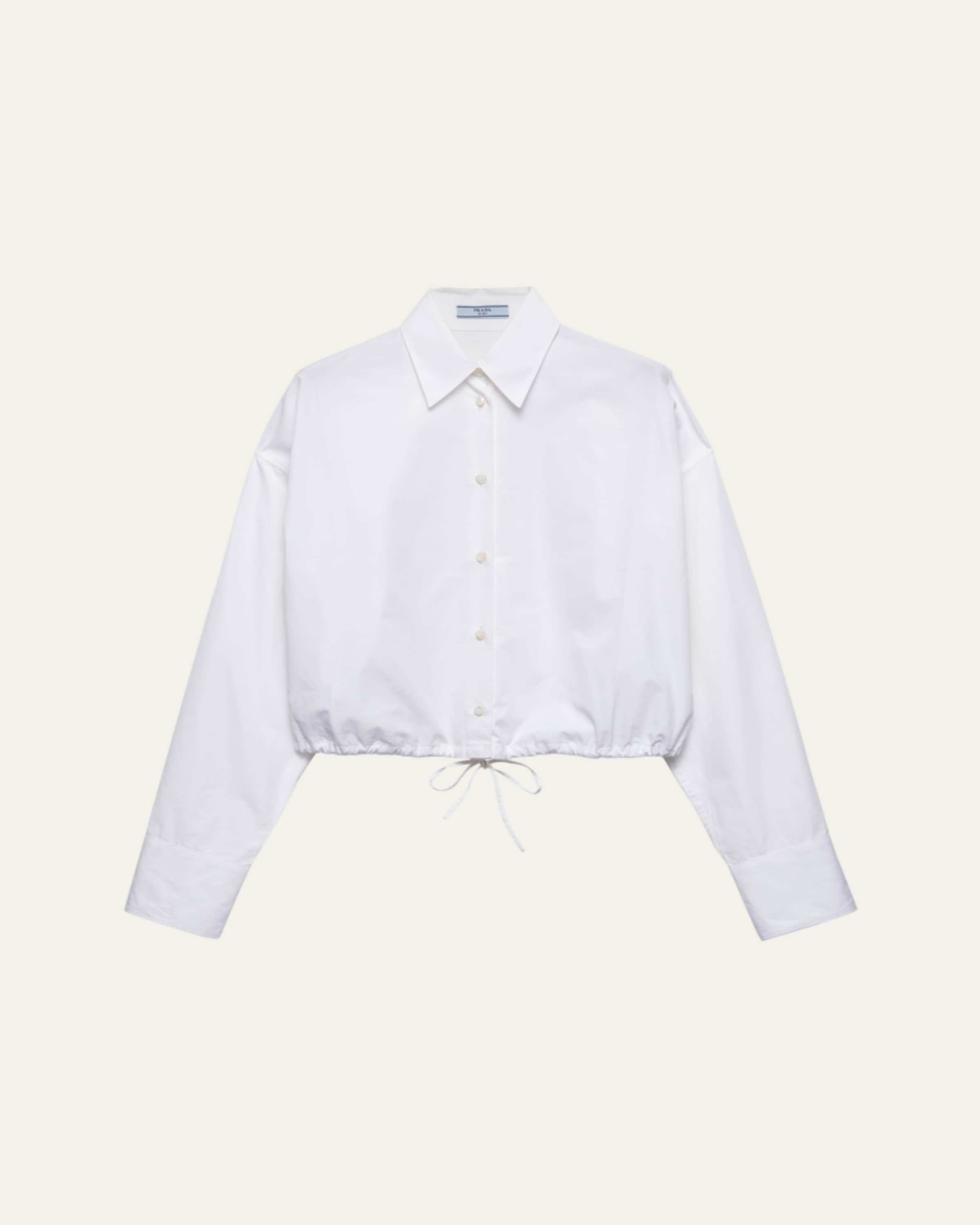 Prada Neck-Tie Popeline Crop Button-Down Shirt - Bergdorf Goodman