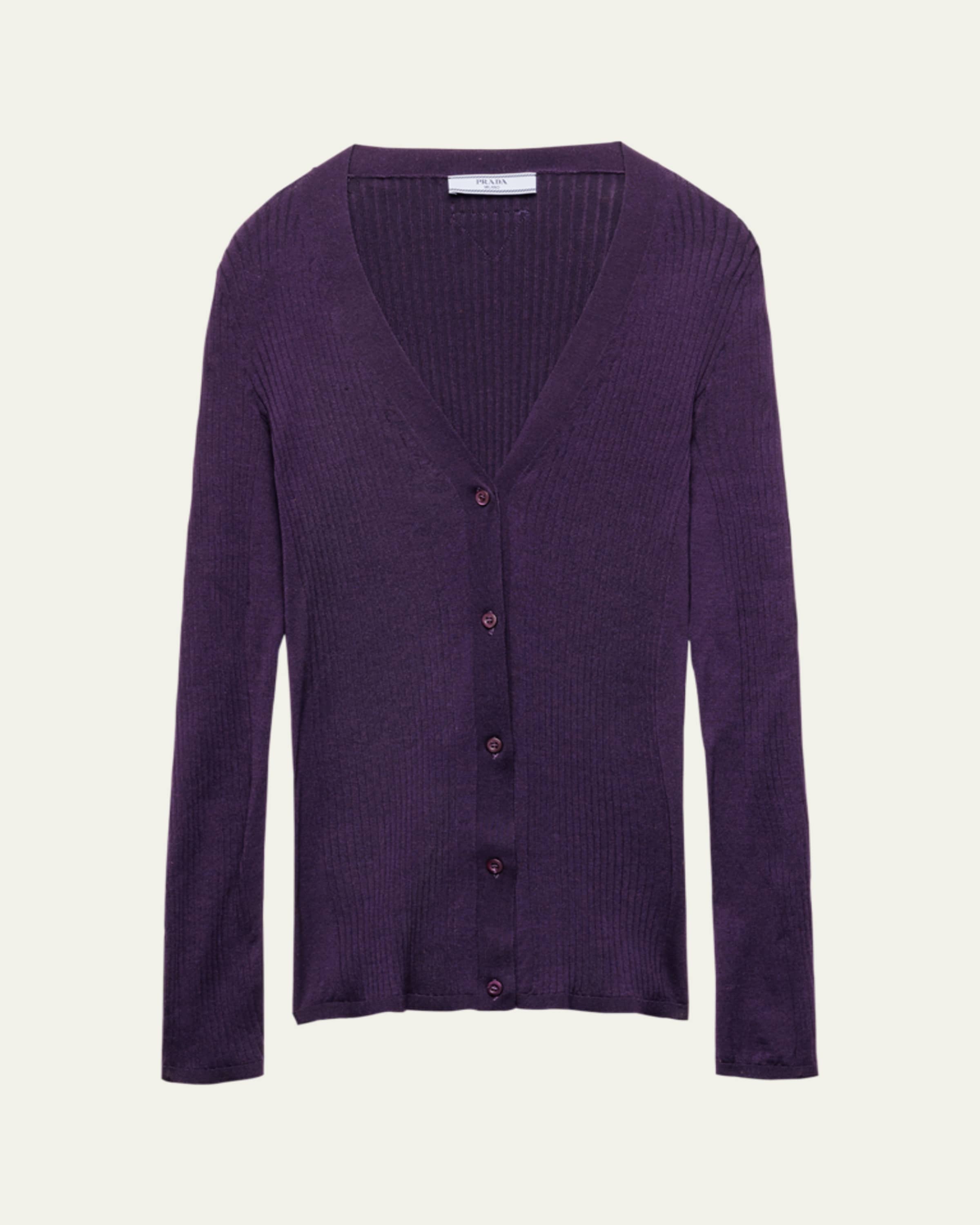 Prada Cotton Rib V-Neck Cardigan - Bergdorf Goodman
