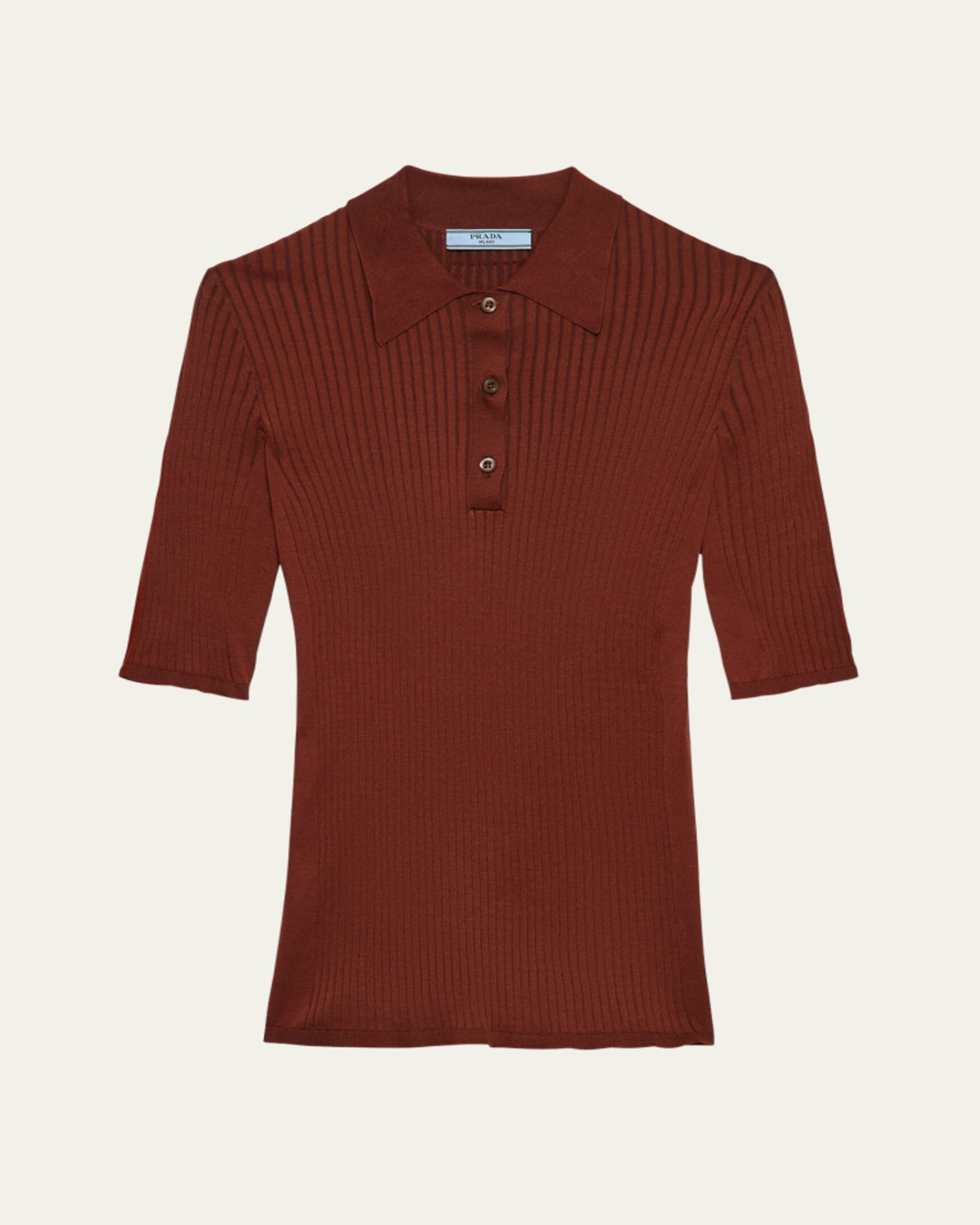 Prada Striped Short-Sleeve Polo Sweater - Bergdorf Goodman