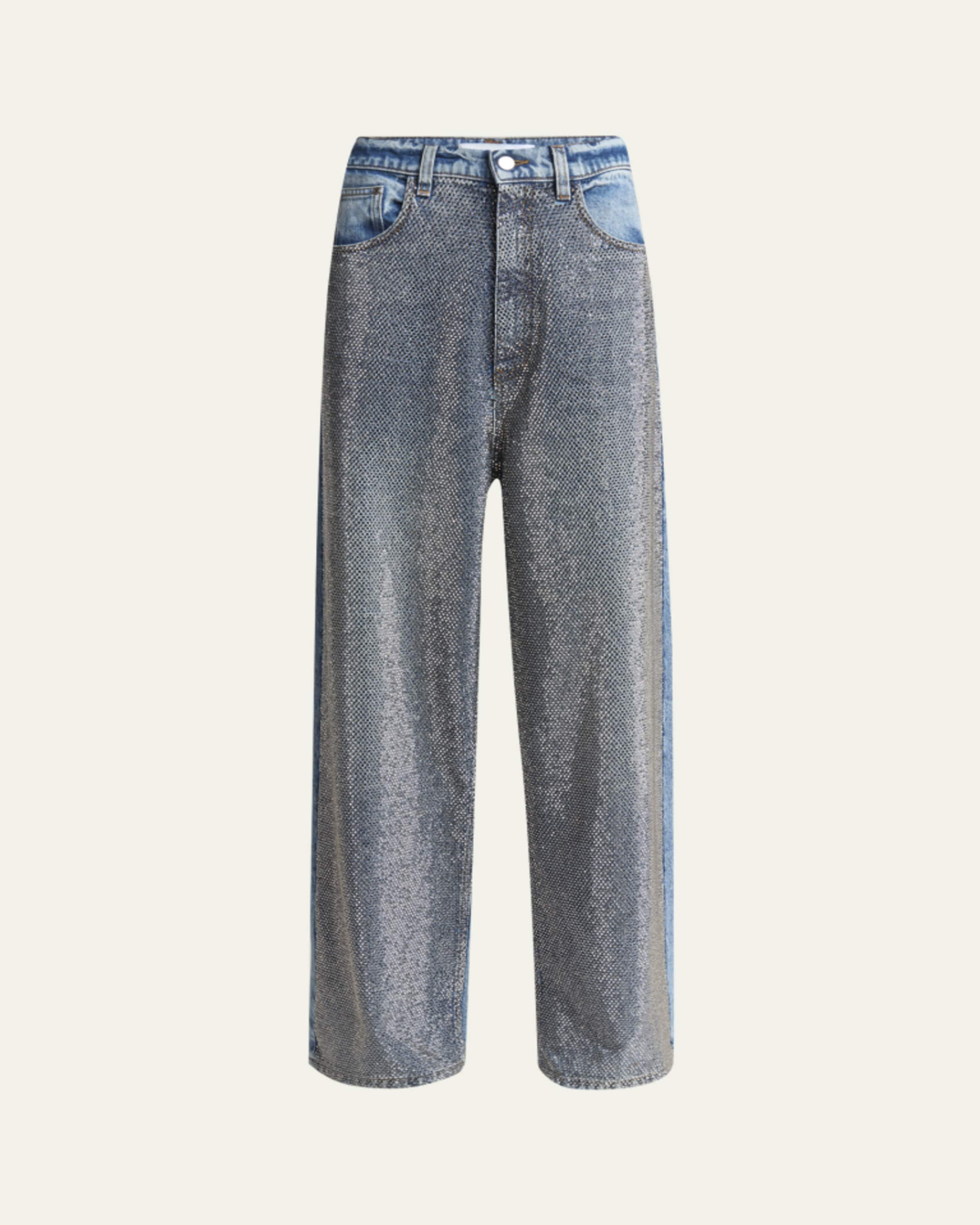 Stella McCartney Two Tonal Paneled Wide Leg Jeans - Bergdorf Goodman