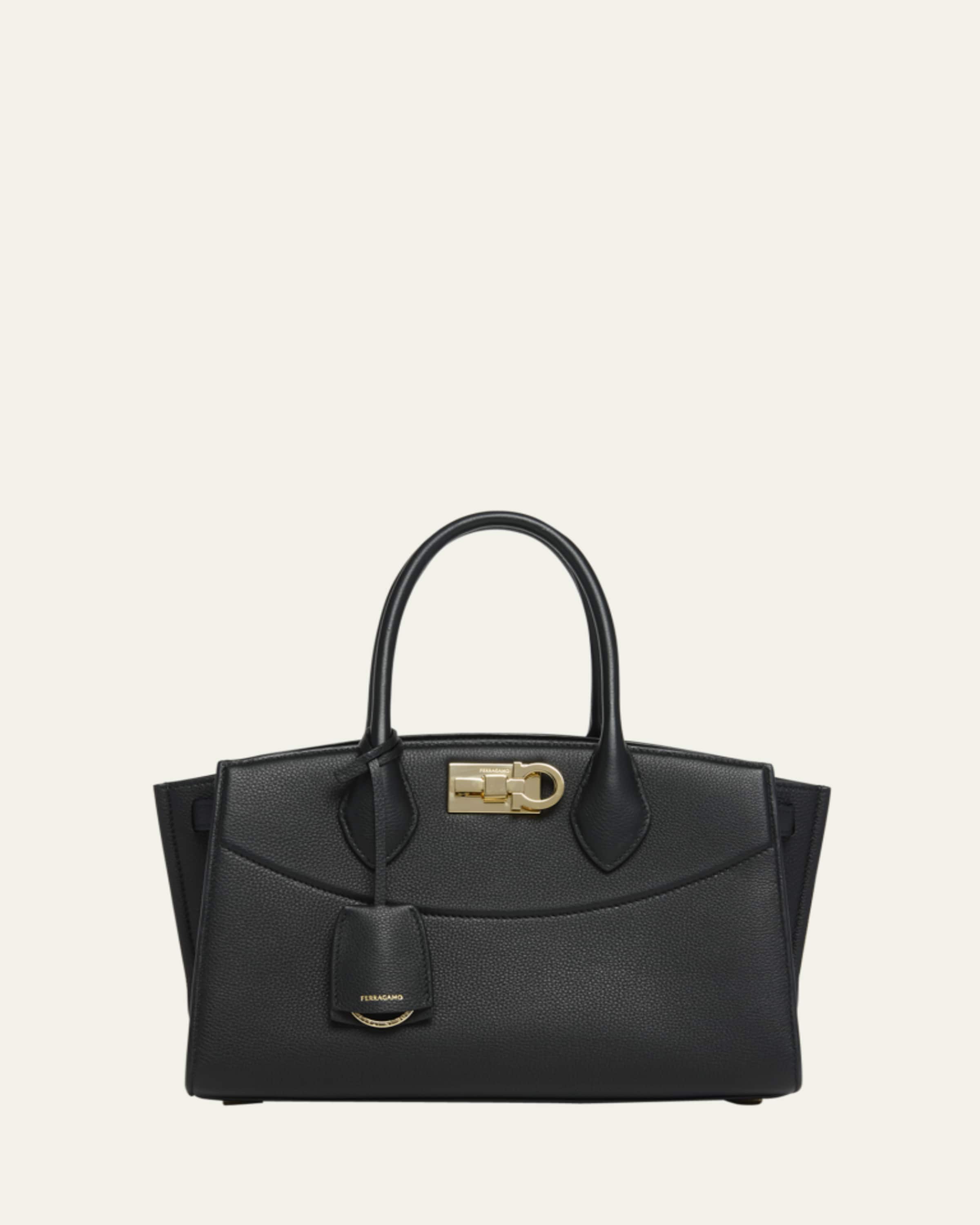 Ferragamo Medium Gancio Piercing Shoulder Bag with Fur Trim