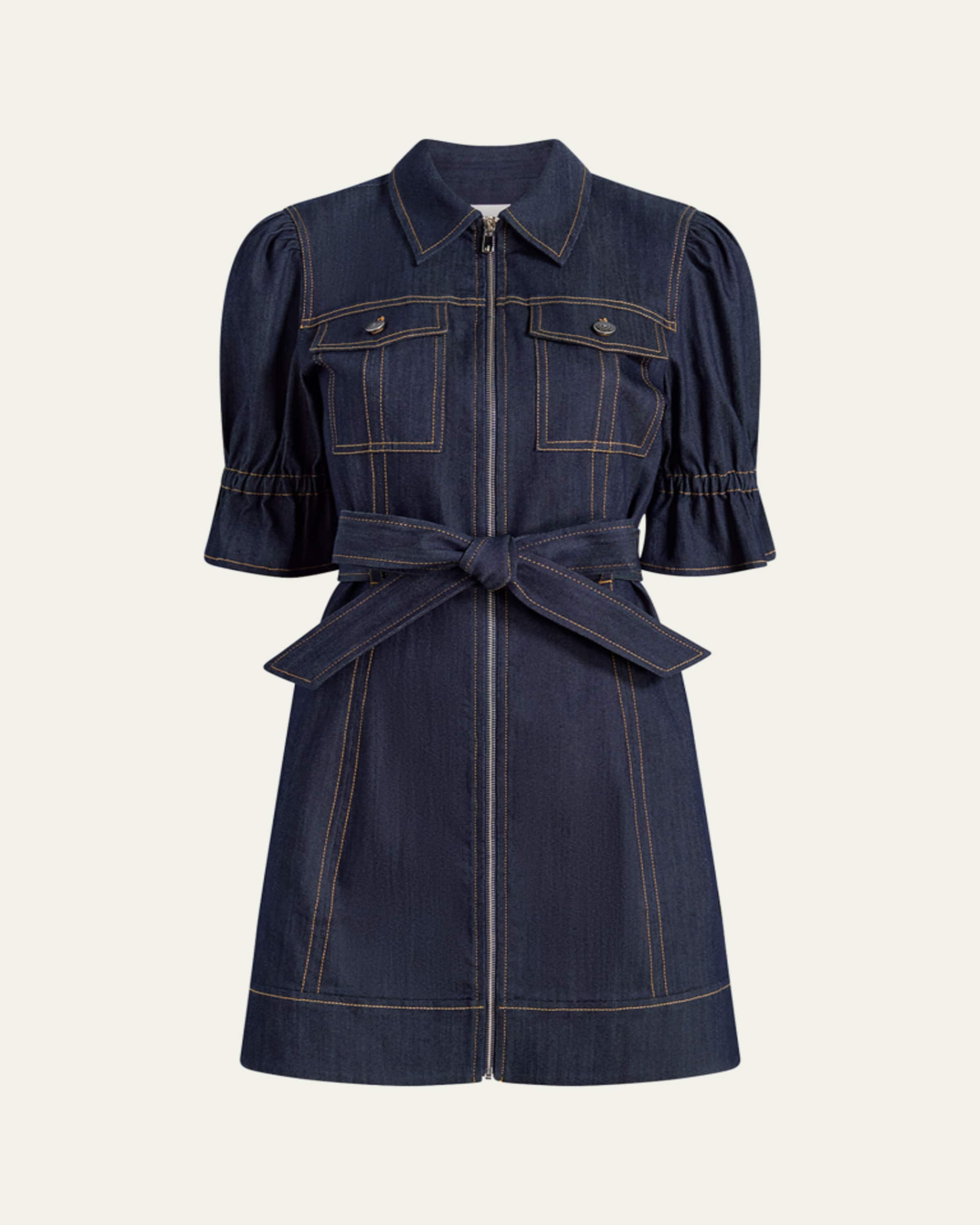 Cinq a Sept Zelda Belted Asymmetric Sleeveless Denim Midi Dress