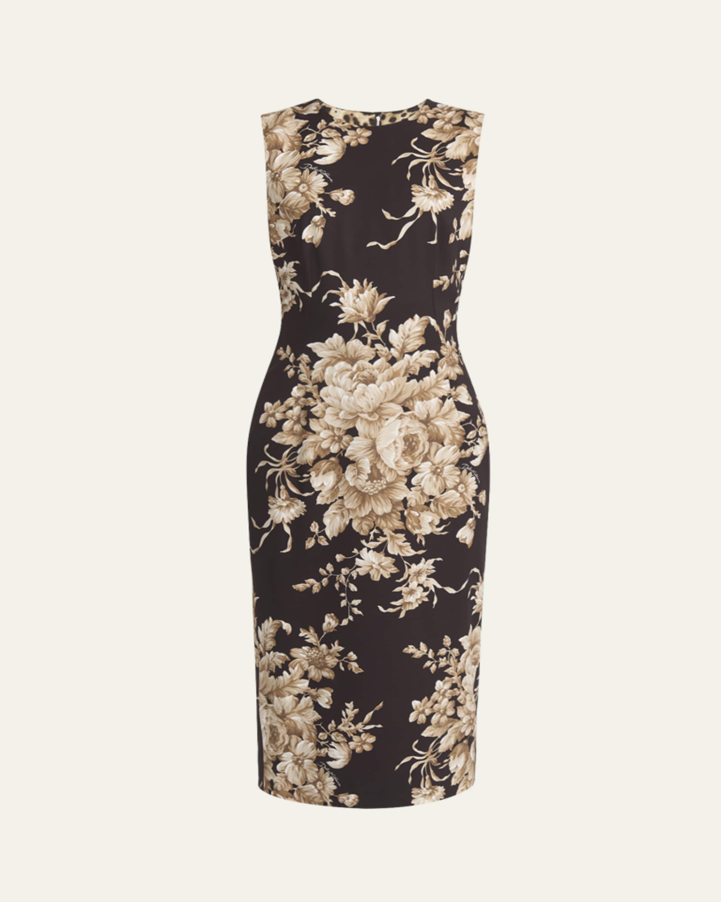 Dolce&Gabbana Rose Cretonne Charmeuse Sleeveless Midi Dress