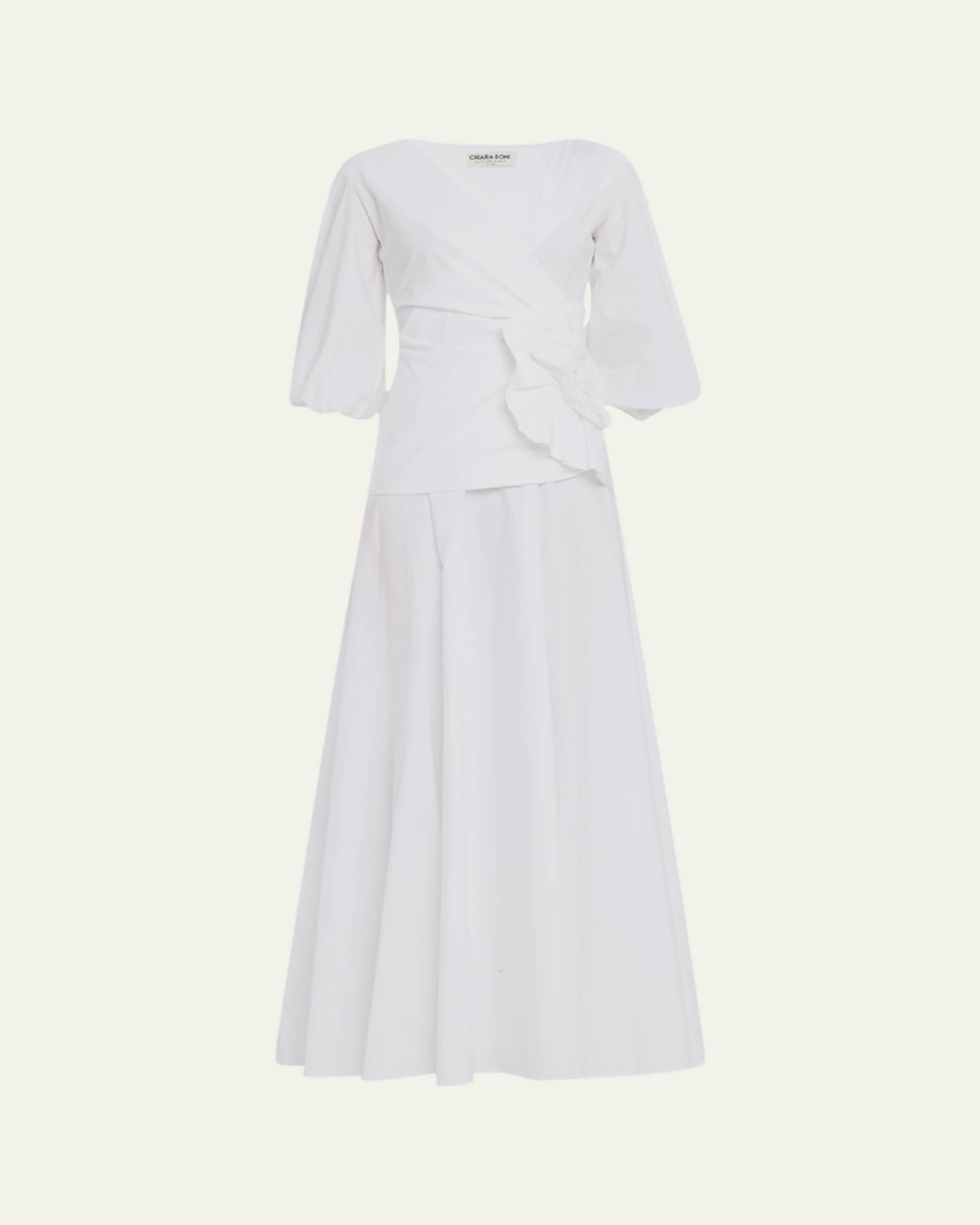 SACAI Satin-Inset Cotton Jersey Short-Sleeve Maxi Polo Dress