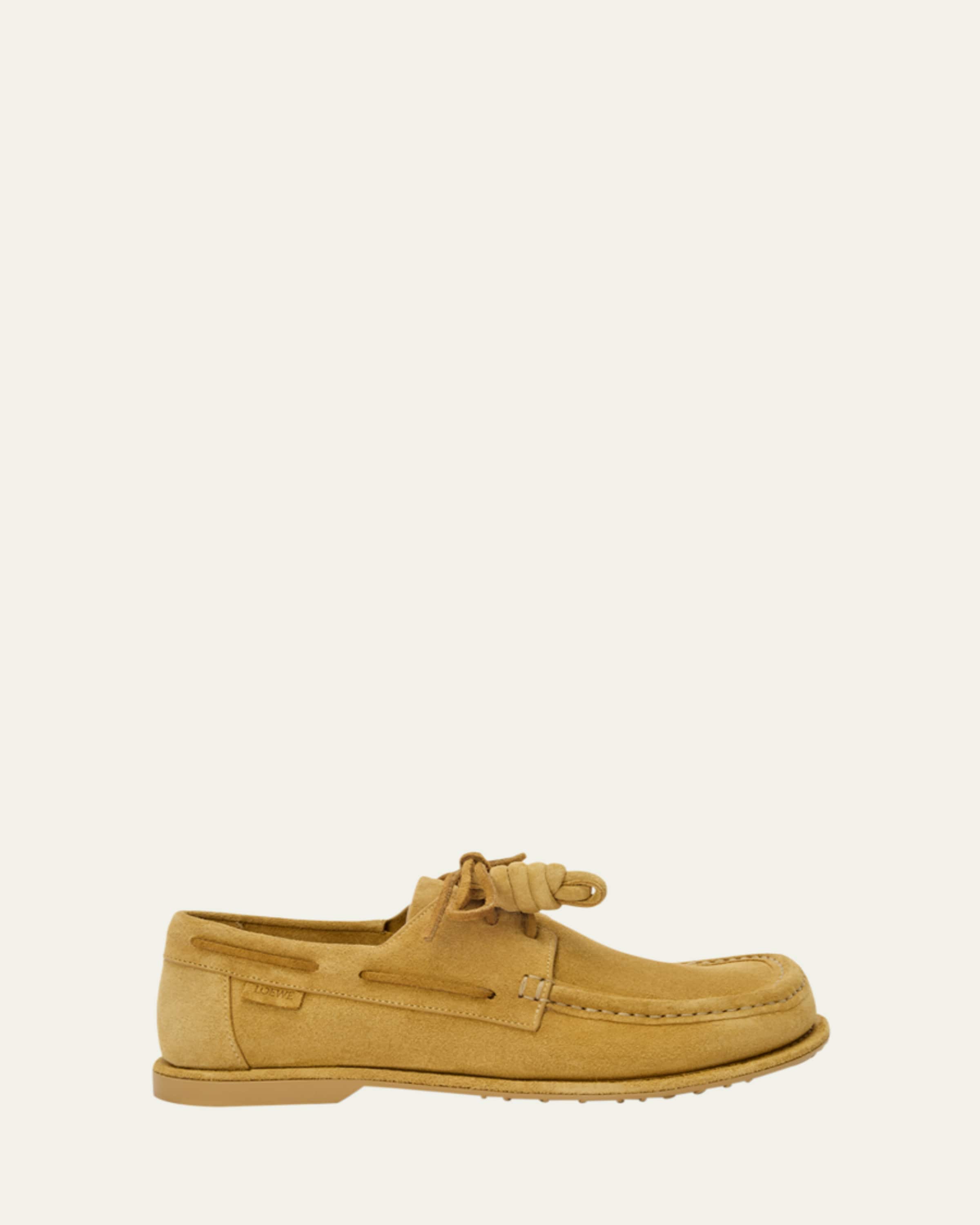 Loewe Men's Campo Suede Flamenco-Knot Boat Shoes - Bergdorf Goodman