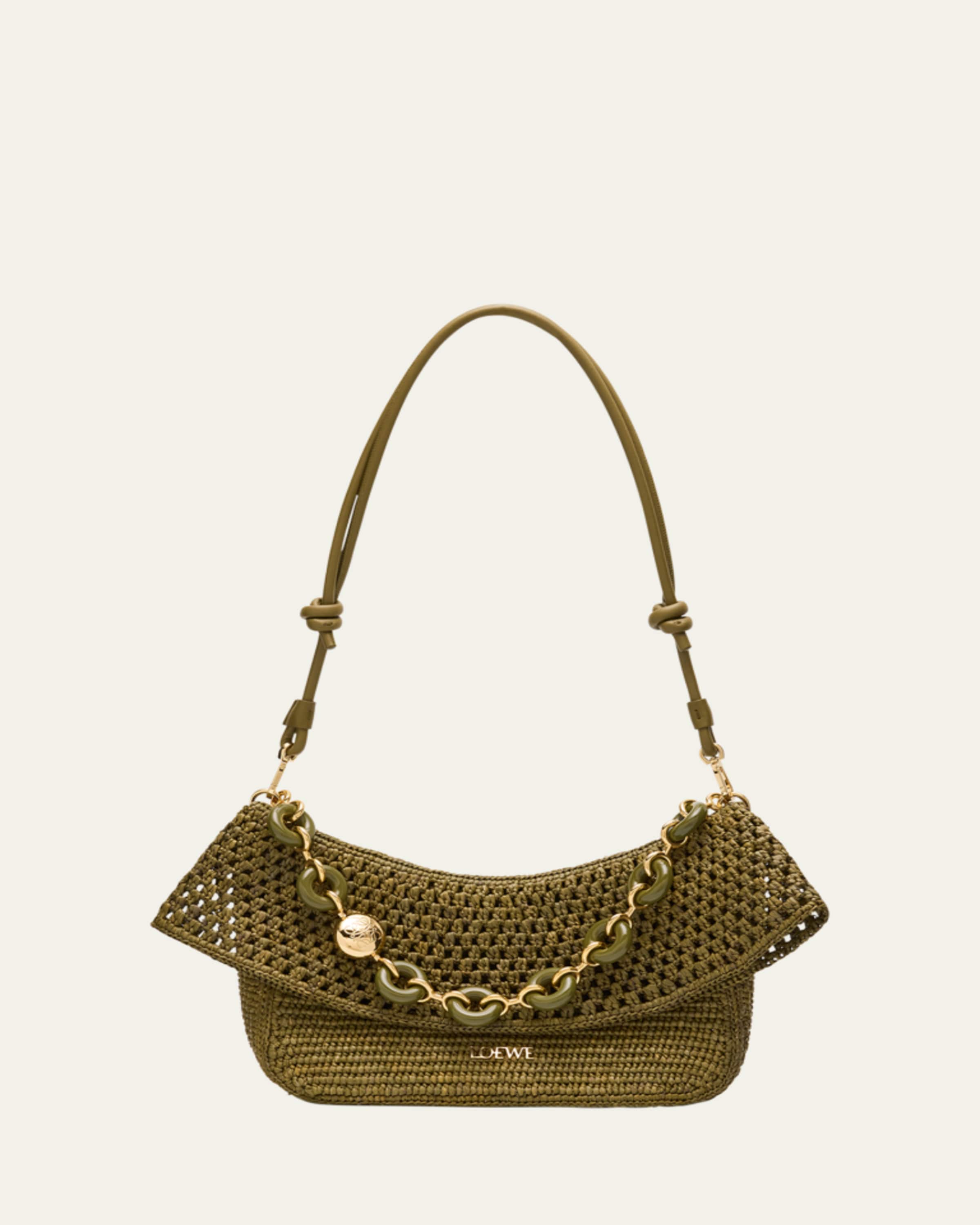 Loewe x Paula's Ibiza Ola Small Shoulder Bag in Raffia and Leather