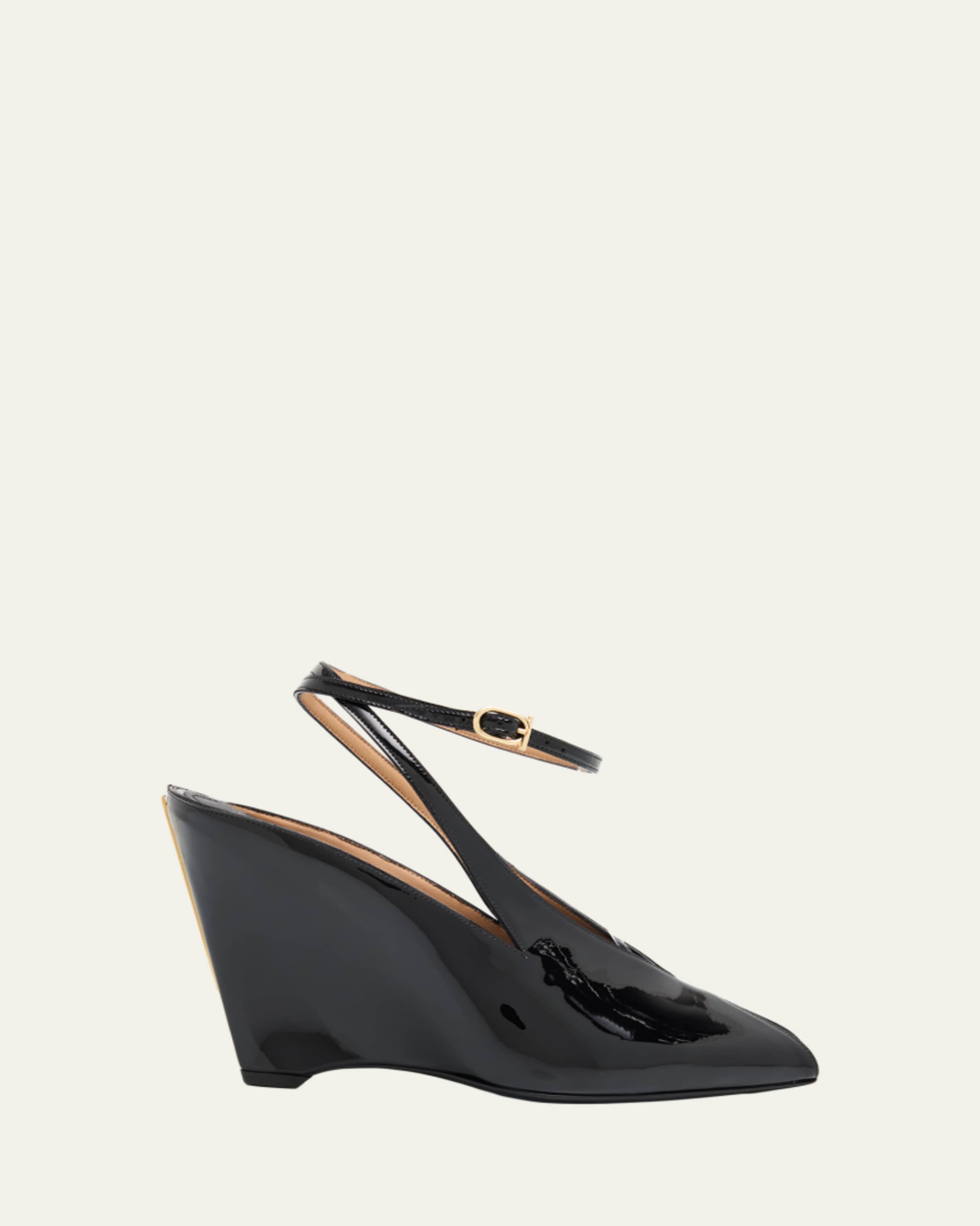 Ferragamo 95mm Arcadia Patent Wedge Sandals - Bergdorf Goodman