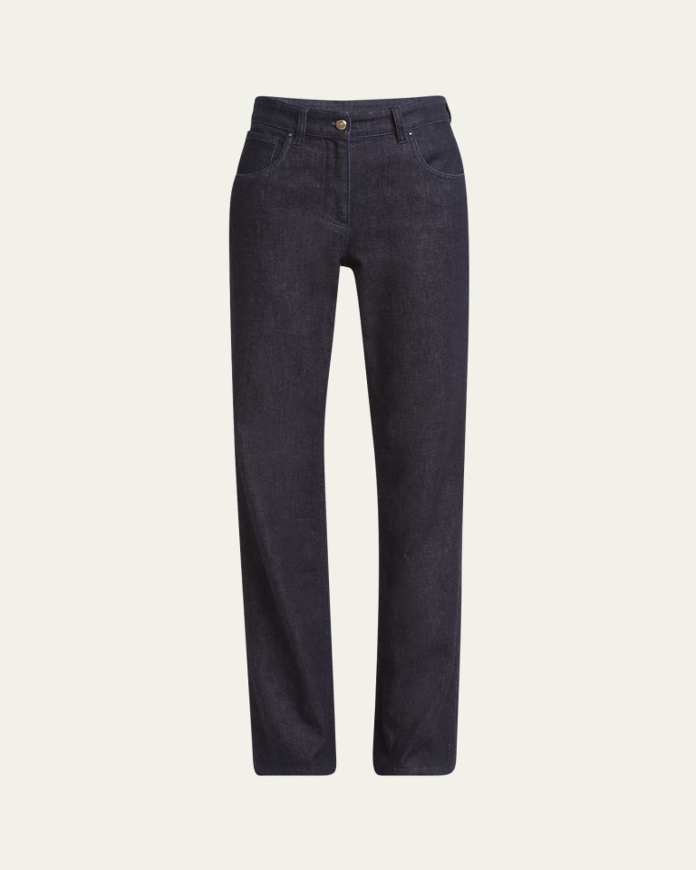 Giorgio Armani Metallic Linen-Silk Straight-Leg Pull-On Trousers