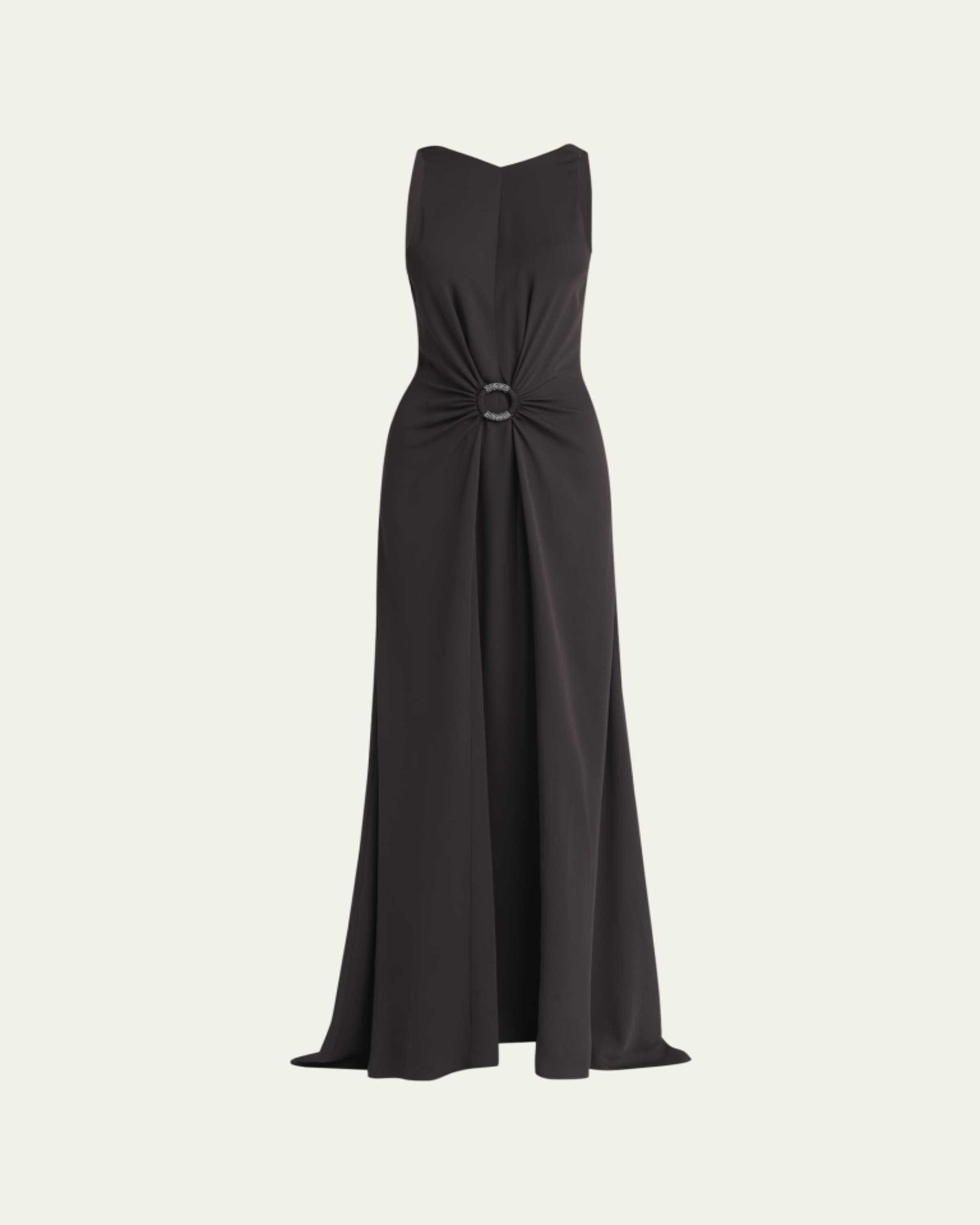 armani silk chiffon dress Giorgio Armani Zip-Front Long-Sleeve Silk Chiffon Layered Gown