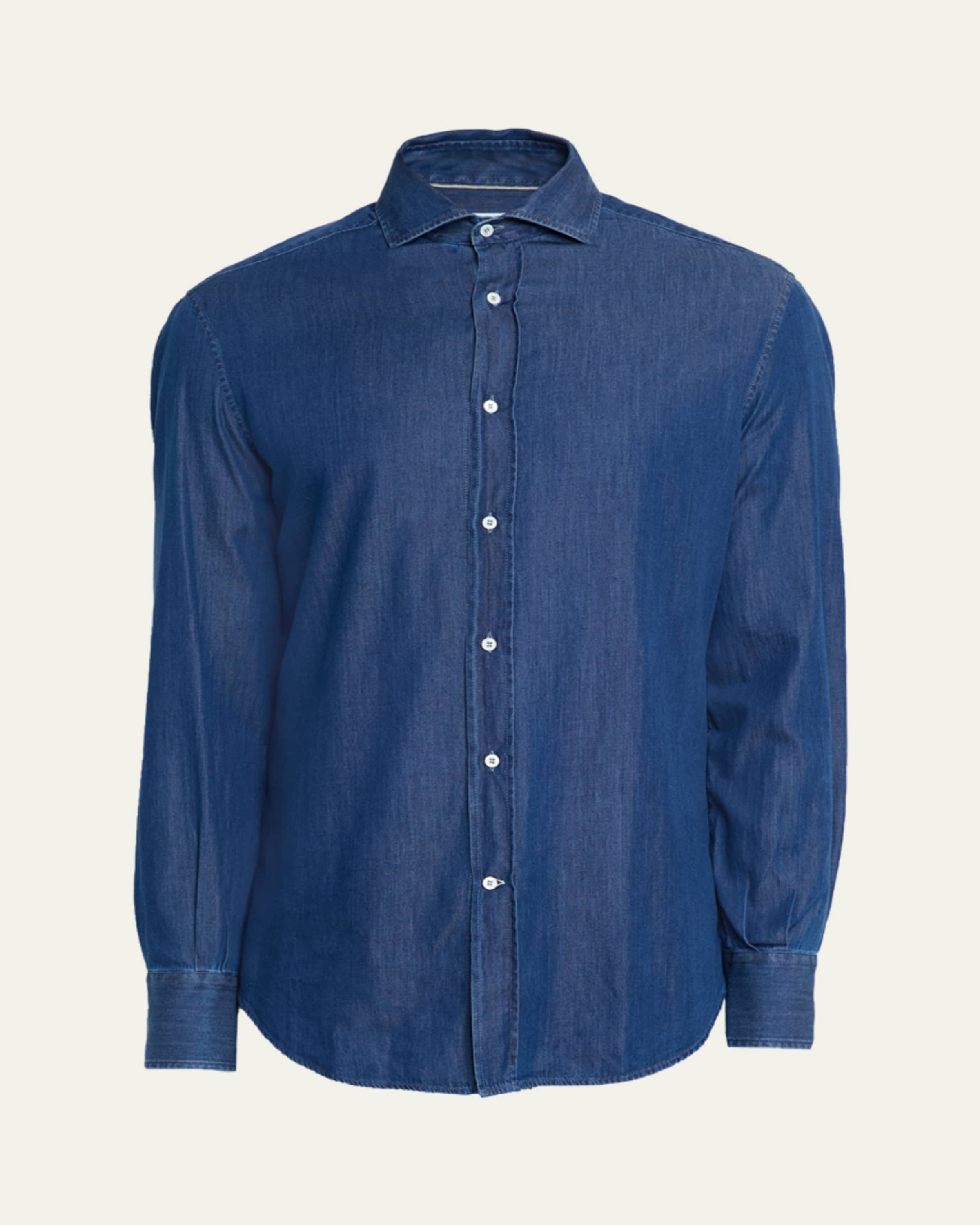 Brunello Cucinelli Men's Denim Snap-Front Western Shirt - Bergdorf