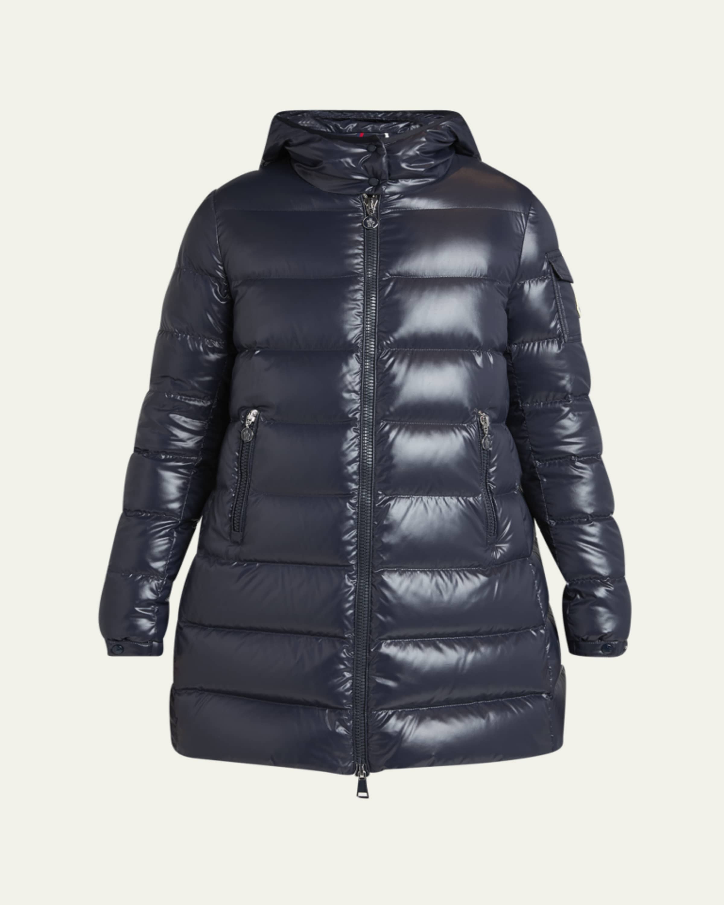 美品⭐️モンクレール　APHIA 　リアルファー　ネイビー 3D268 Moncler Aphroti Mid-Length Puffer Jacket with Shearling Hood Trim