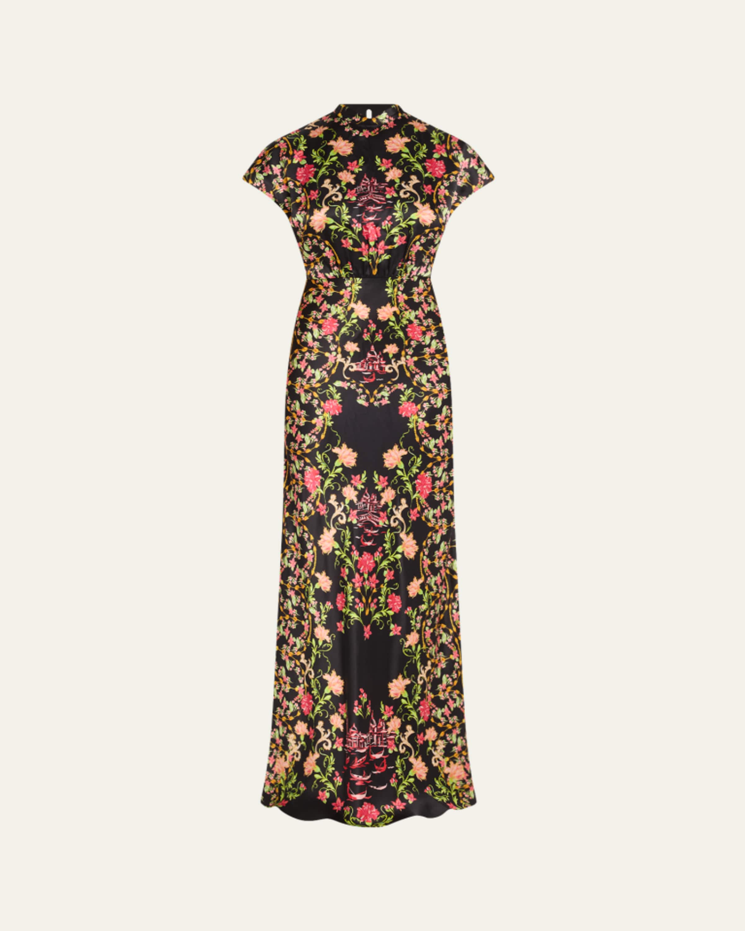 saloni jacqui b belted floral silk midi dress Saloni Jacqui-B Belted Floral Silk Midi Dress