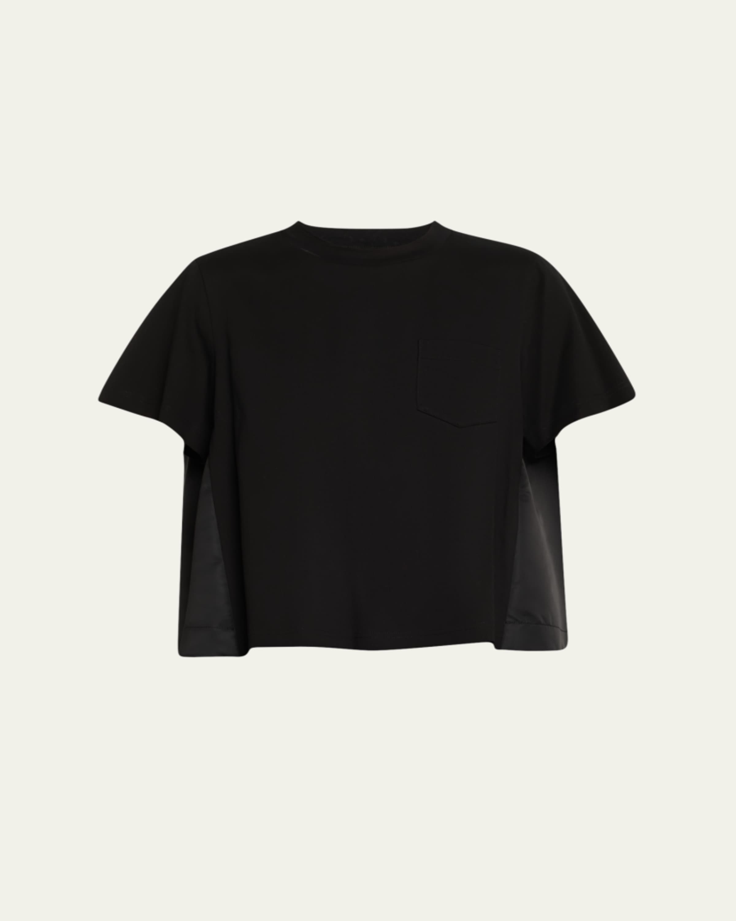 SACAI Satin Ruffle Sleeve Cotton Jersey T-Shirt - Bergdorf Goodman