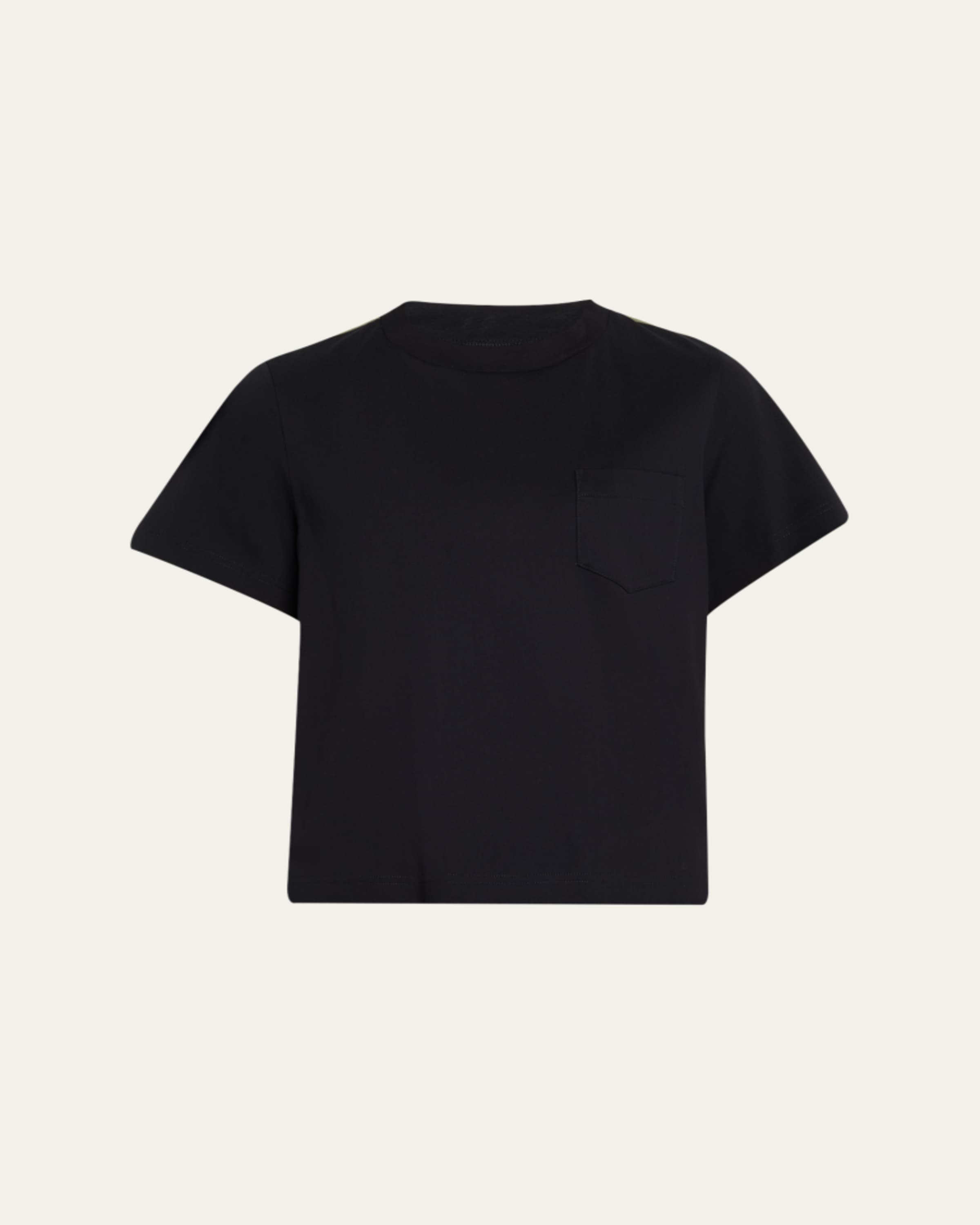 SACAI Denim Side-Panel Short-Sleeve Cotton Jersey T-Shirt