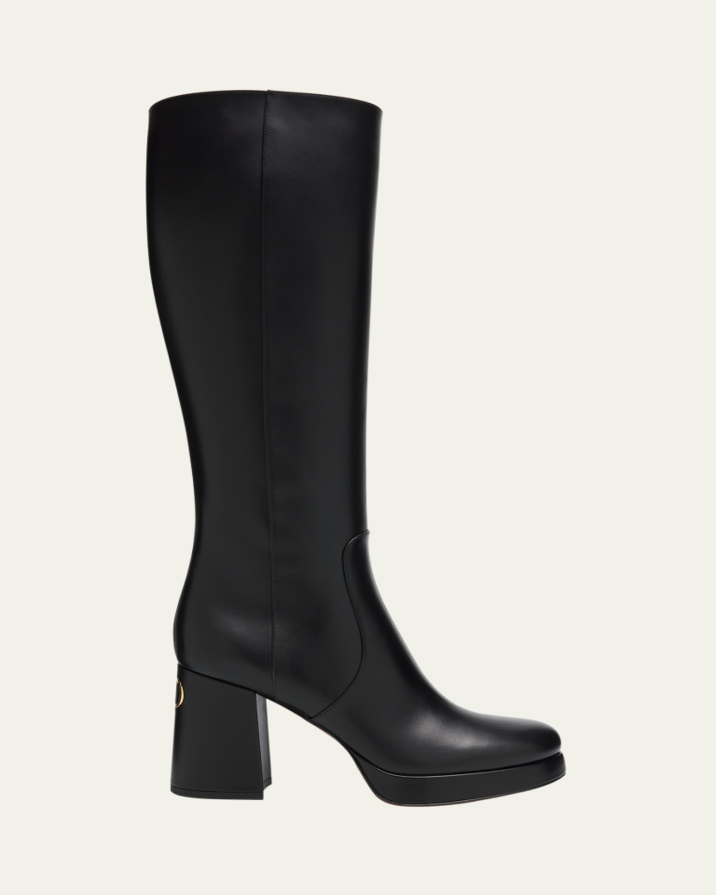 VALENTINO ブラック ロングブーツ 厚底　３７ Valentino Garavani Leather Knee High Boots with V Logo - Bergdorf