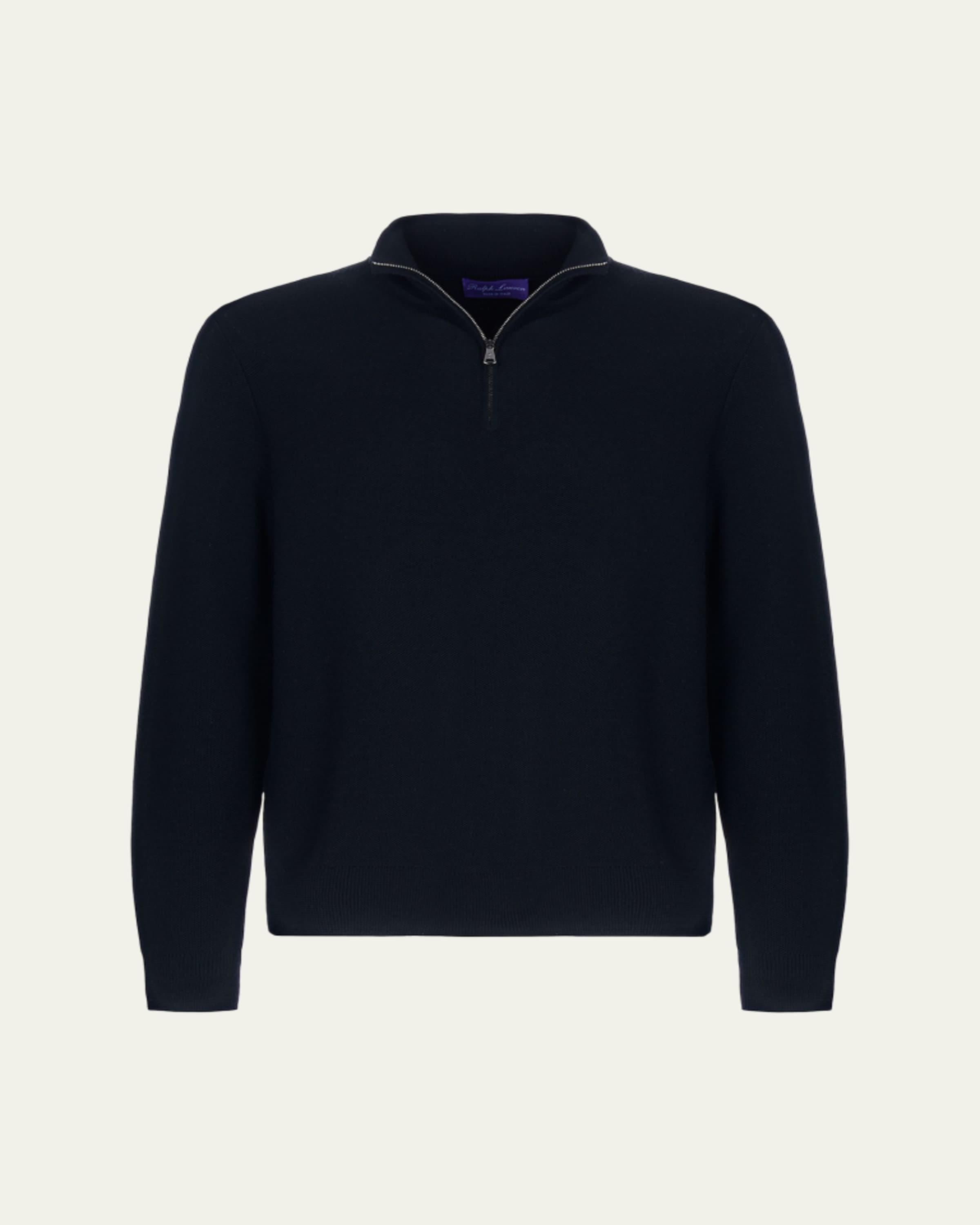 Ralph Lauren Purple Label Piqué-Knit Wool Quarter-Zip Sweater