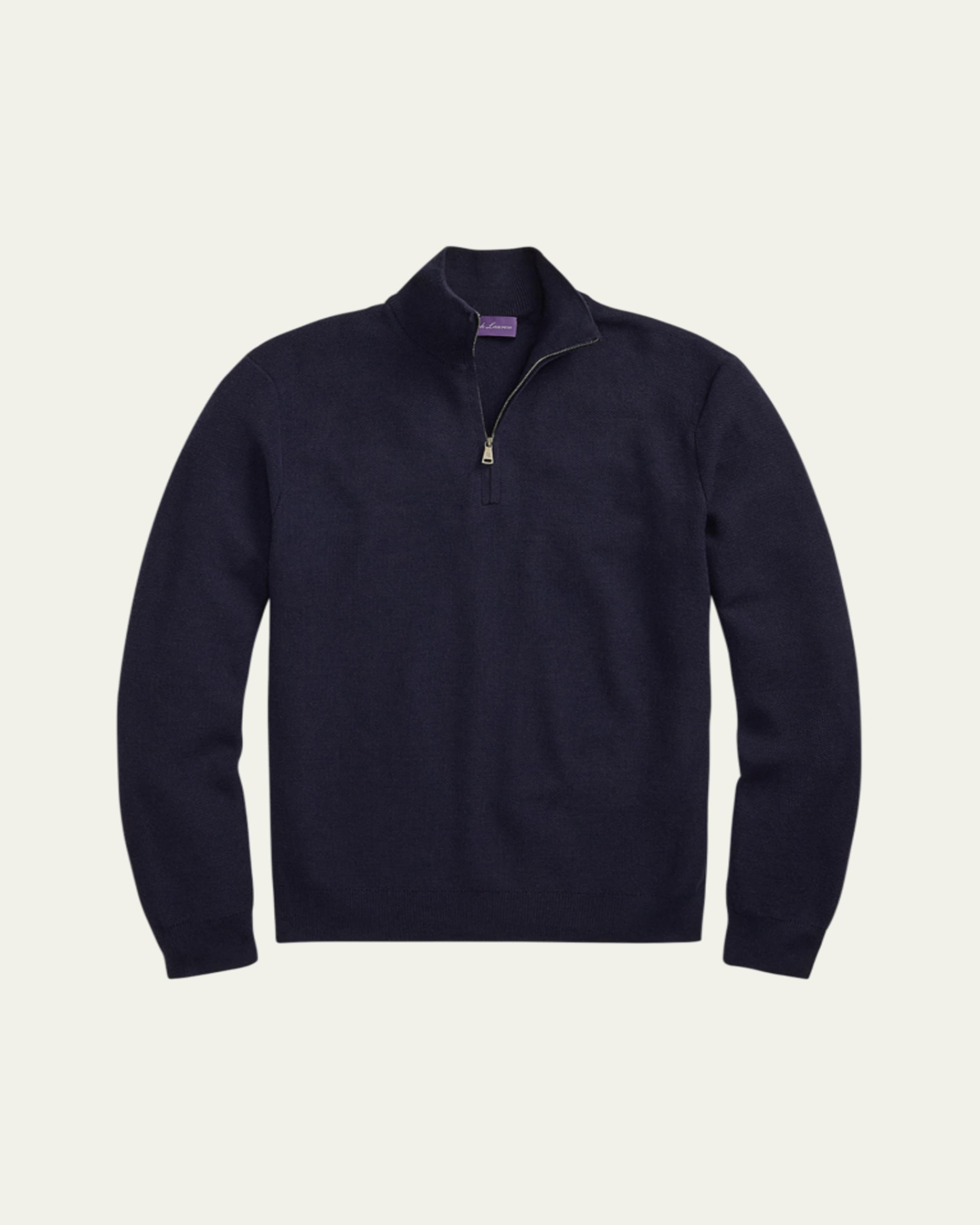 Ralph Lauren Purple Label Piqué-Knit Wool Quarter-Zip Sweater