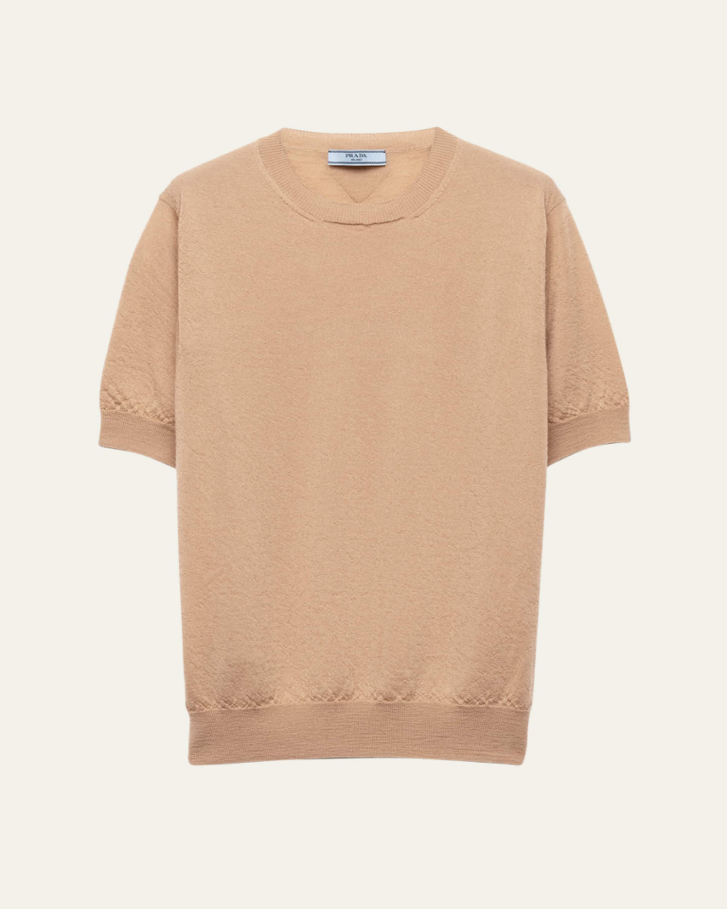 Prada Turtleneck Superfine Cashmere Short-Sleeve Sweater