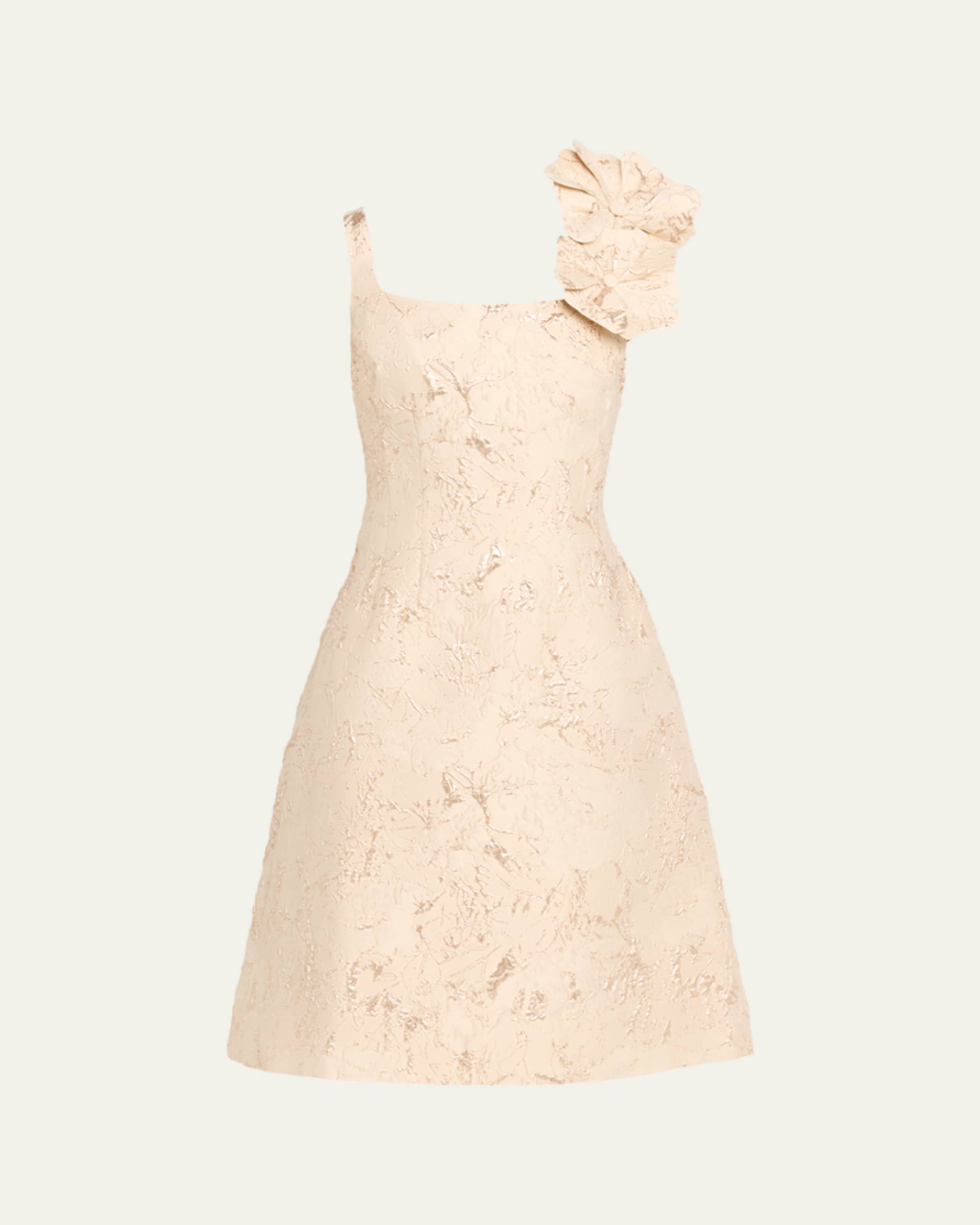teri jon by rickie freeman lace high-low dress Stretch Crochet 3/4 Sleeve High Low Dress