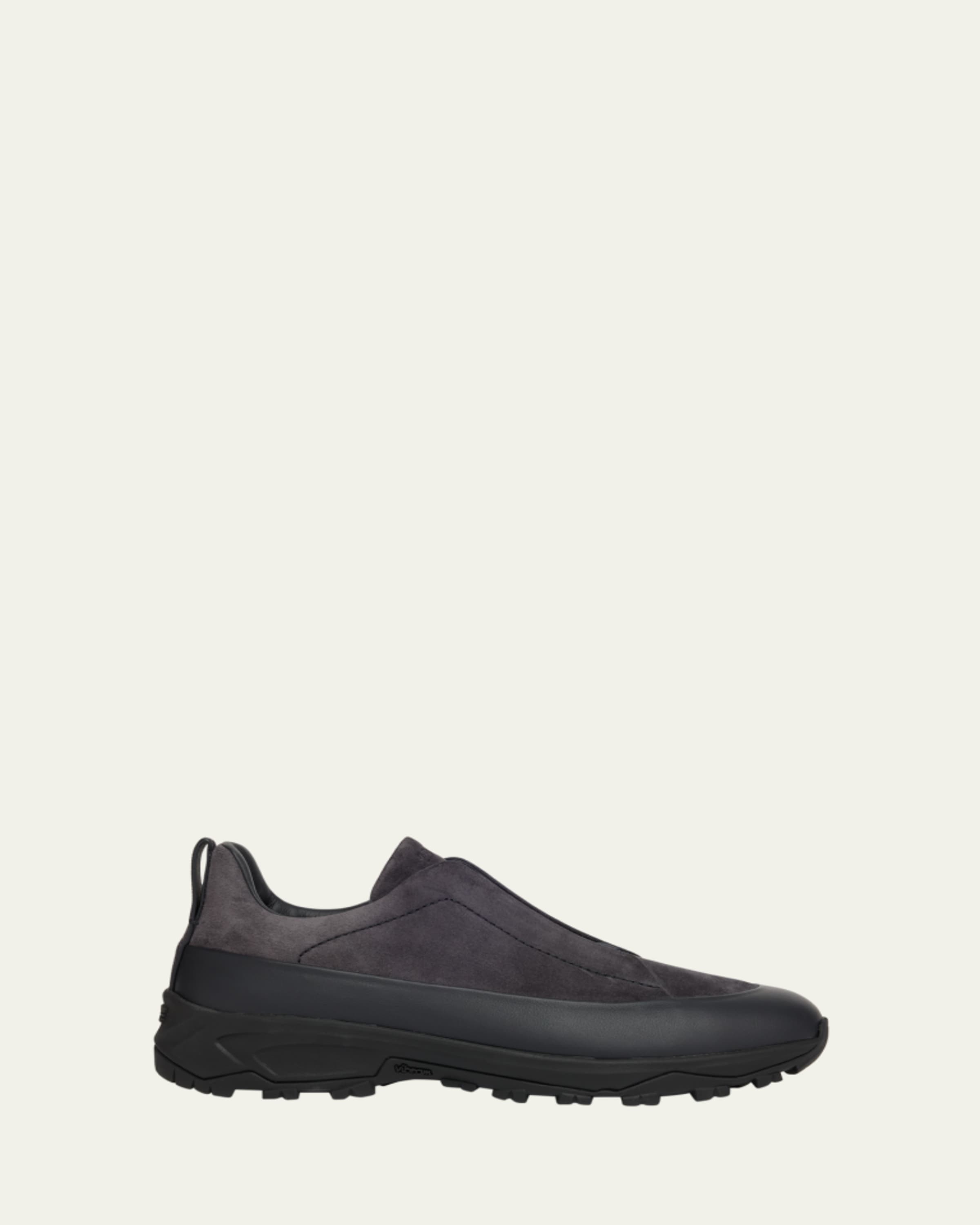 ZEGNA Men's Triple Stitch™ Monte Grained Leather Slip-On Sneakers