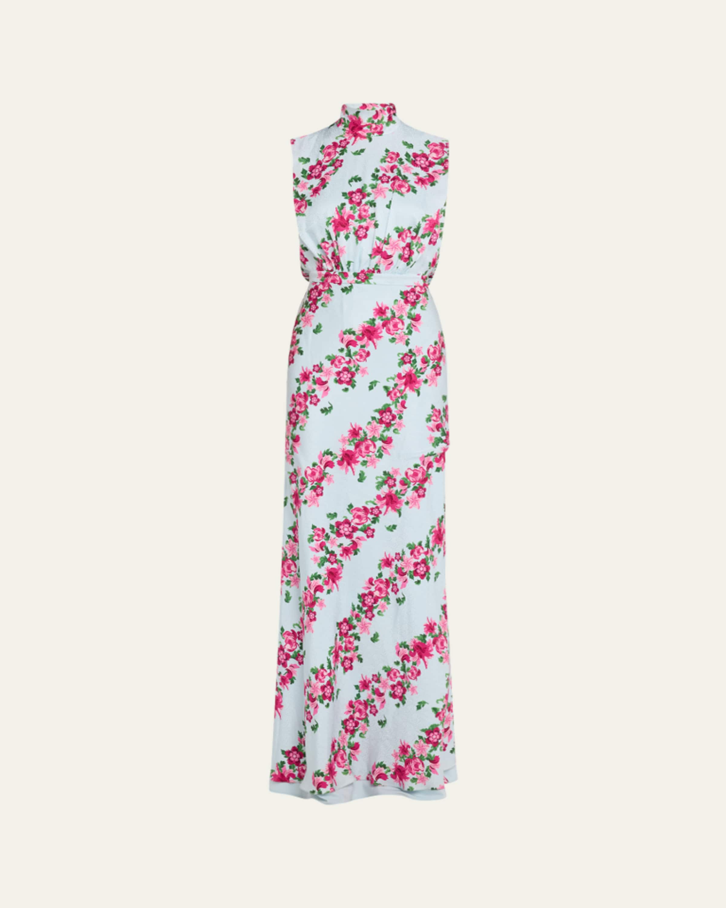 saloni jacqui b belted floral silk midi dress Saloni Jacqui-B Belted Floral Silk Midi Dress