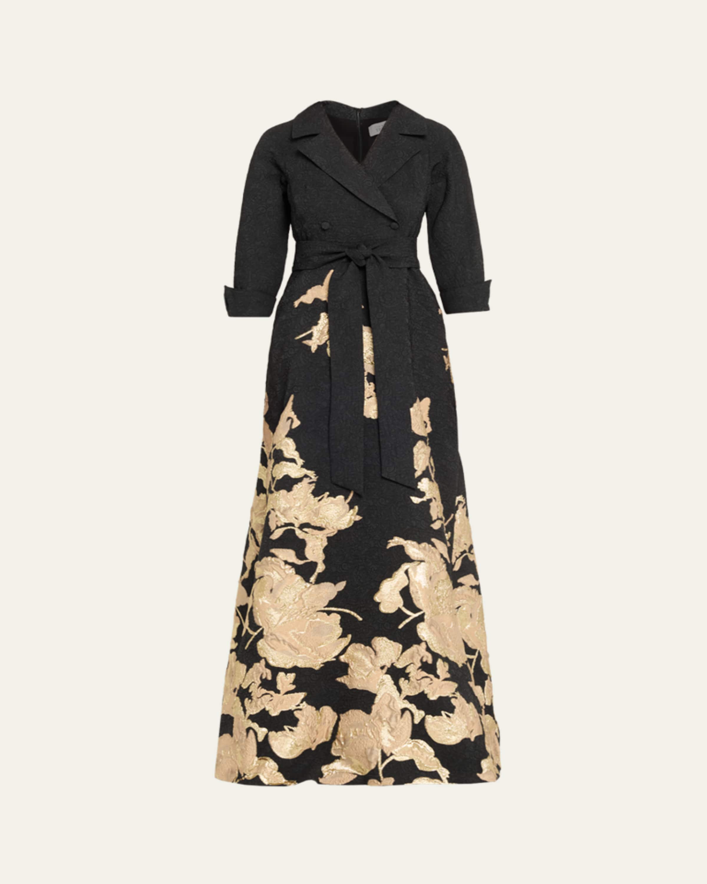 teri jon by rickie freeman crepe off-the-shoulder embroidered tulle dress Teri Jon By Rickie Freeman Women's Re Embroidered Tulle Dress - Black - Size 6