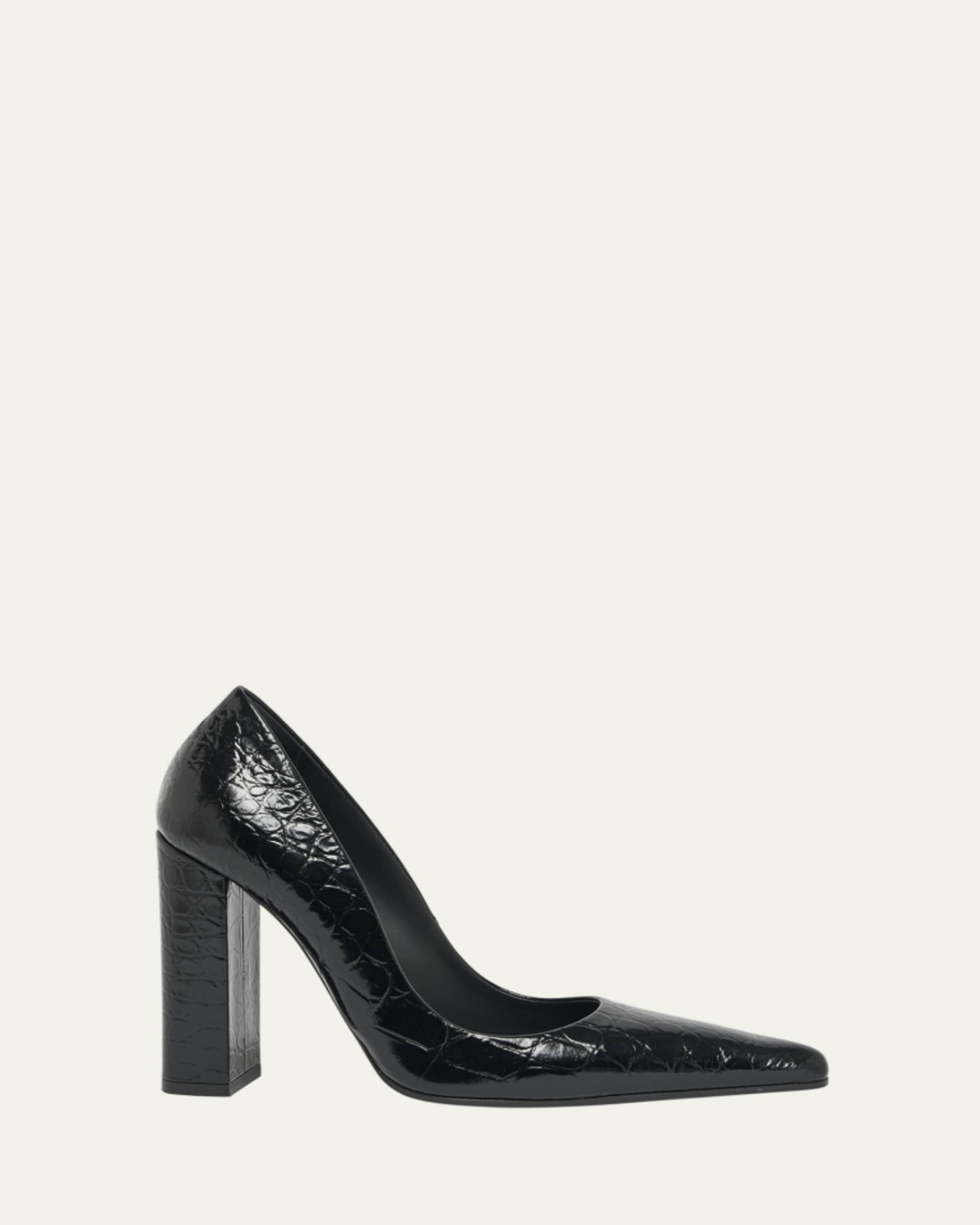 LA MADRINA グリッターオープントゥ9cmヒール　タンゴ　クロスアンクル ALAIA Leather Square-Toe Mules - Bergdorf Goodman