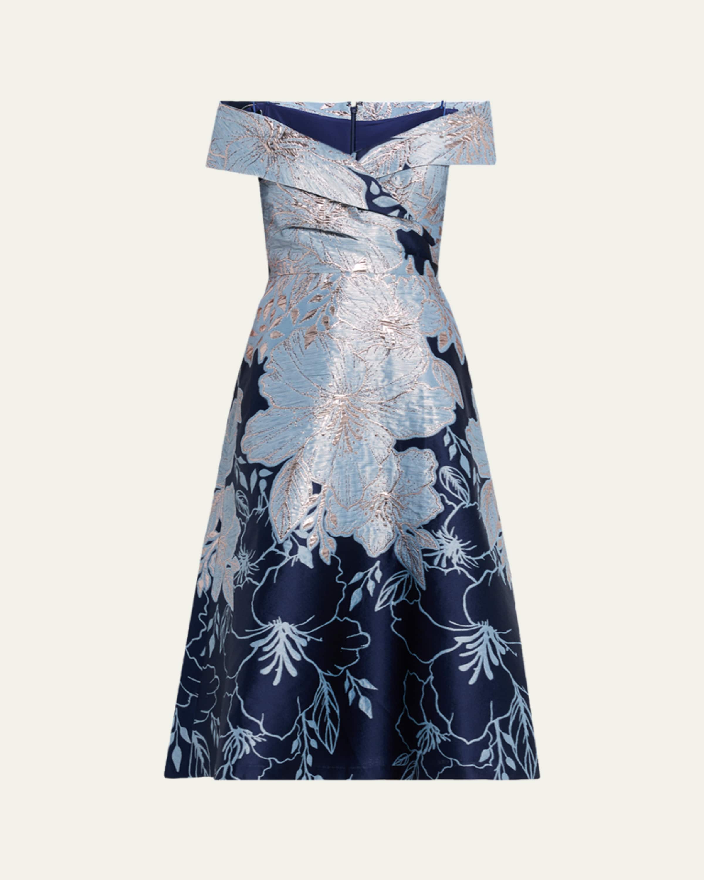 rickie freeman for teri jon blouson-sleeve metallic jacquard midi dress Rickie Freeman for Teri Jon | Dresses | Rickie Freeman For Teri Jon  Elbowsleeve Metallic Jacquard Midi Dress