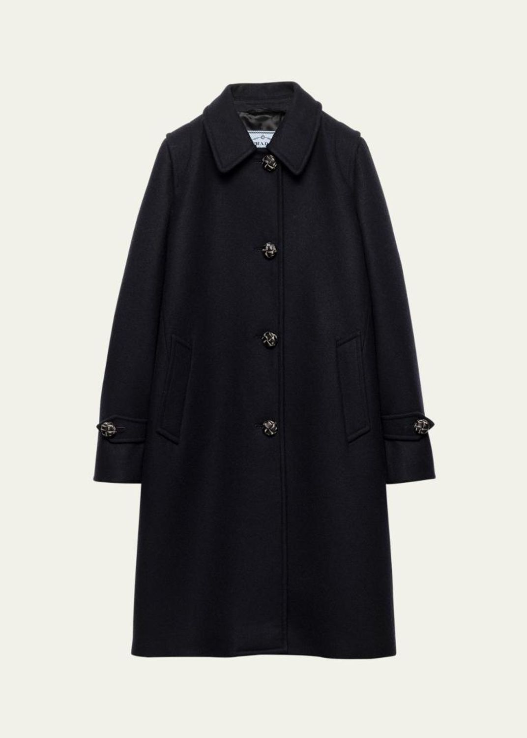 Prada Long Wool Coat with Pearl Buttons - Bergdorf Goodman
