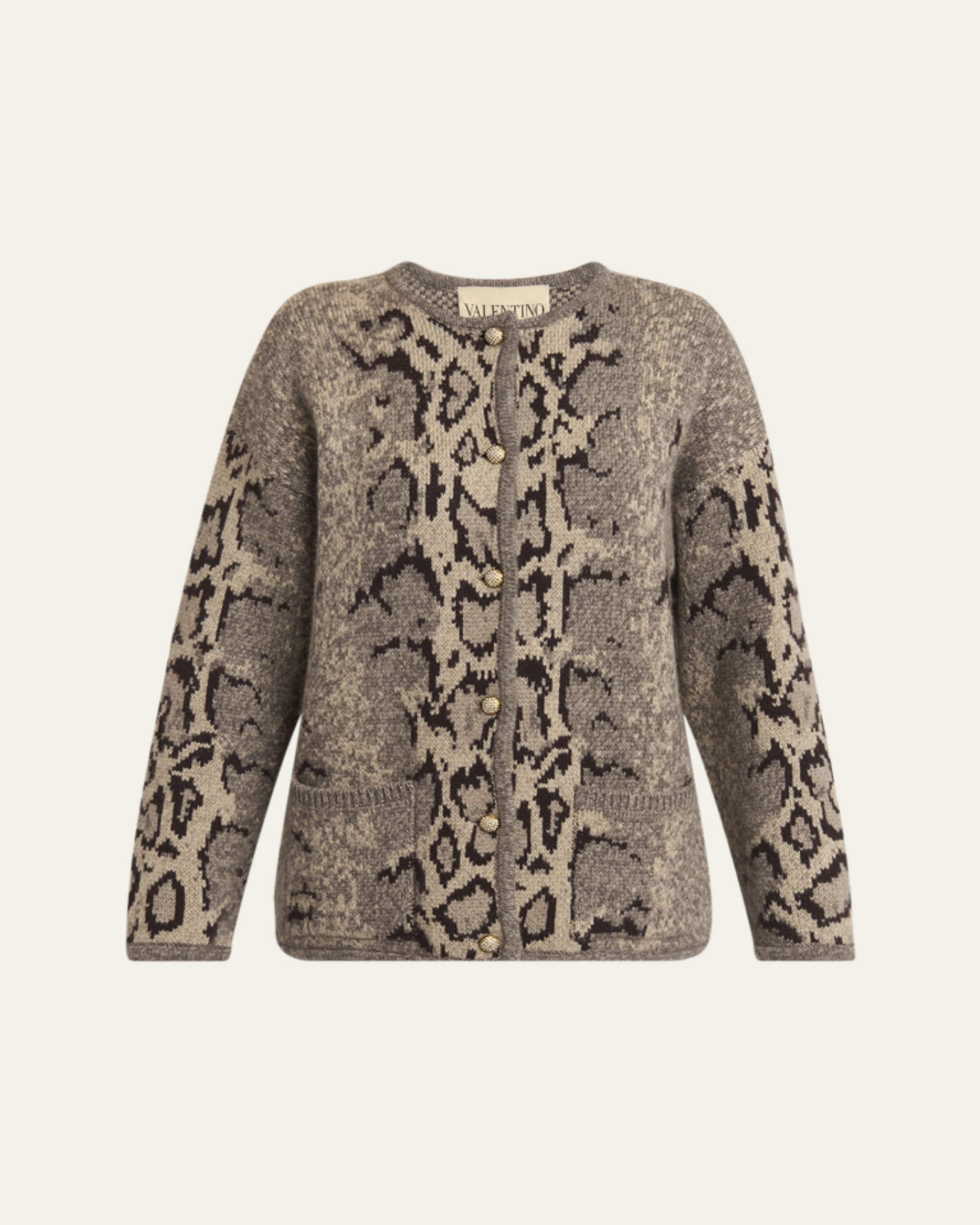 Valentino Garavani Floral Embroidered Bow-Tie Wool Cardigan