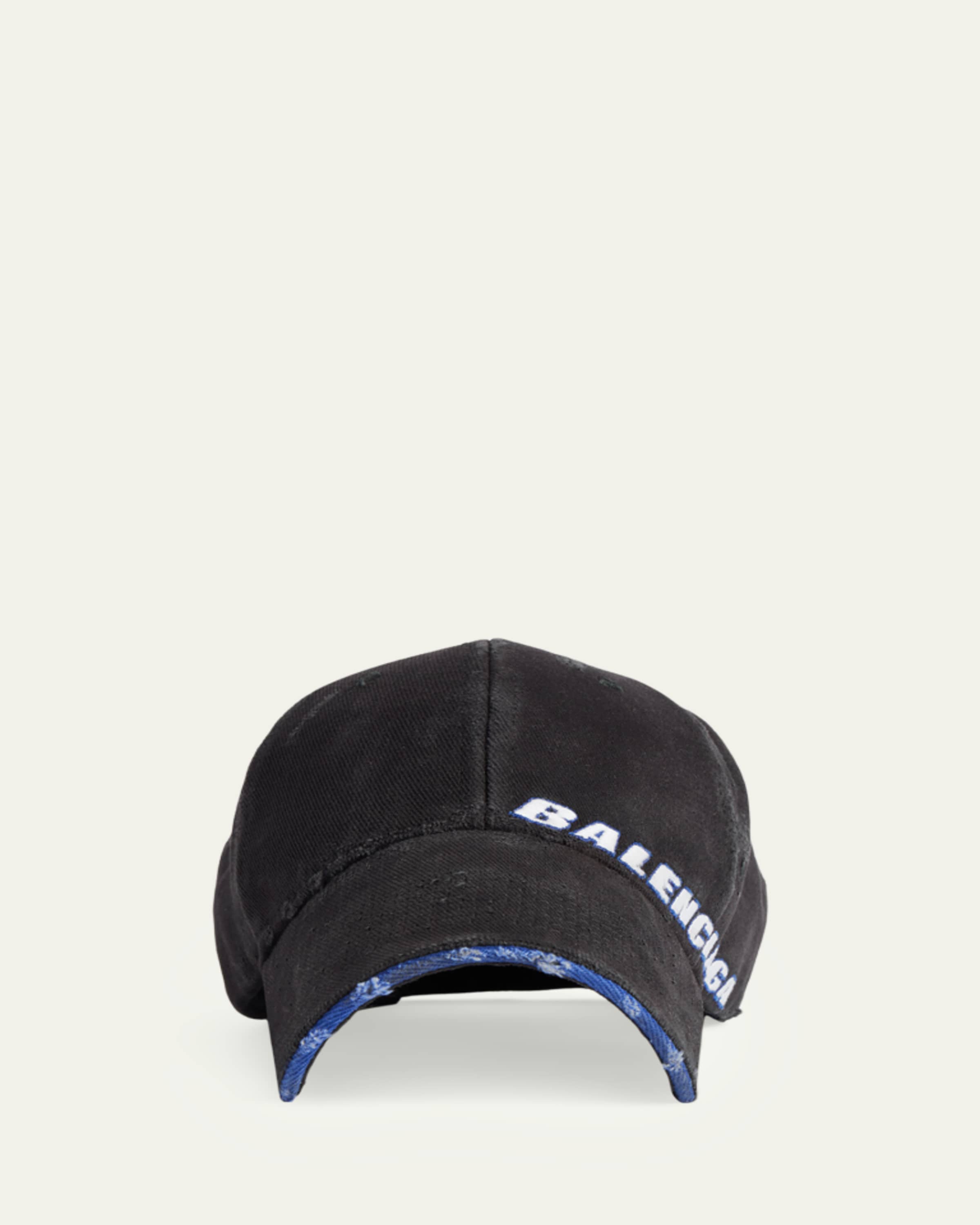 Balenciaga Men's Masking Tape Logo Distressed Baseball Cap