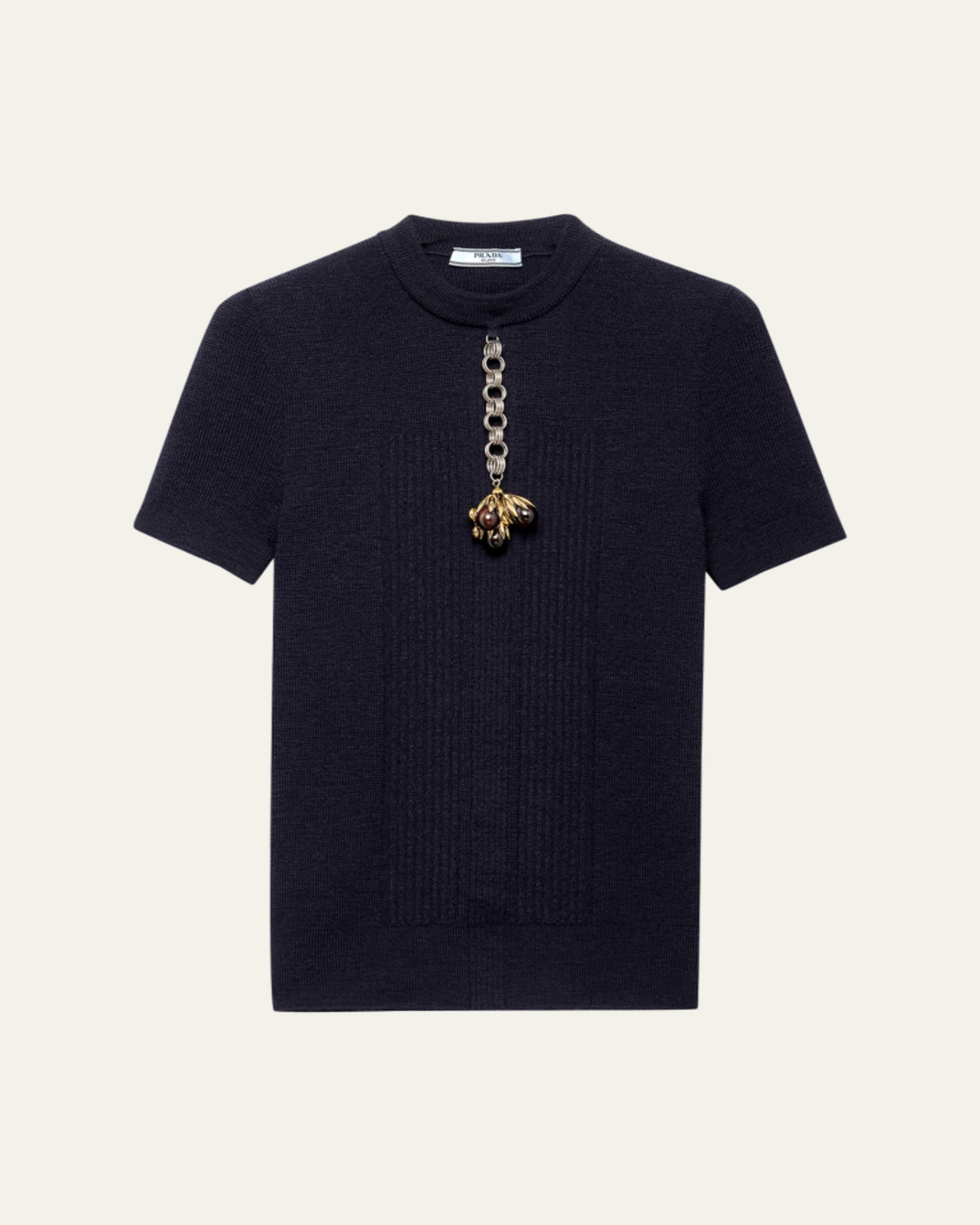 Prada Short-Sleeve Knit Sweater with Pendants - Bergdorf Goodman