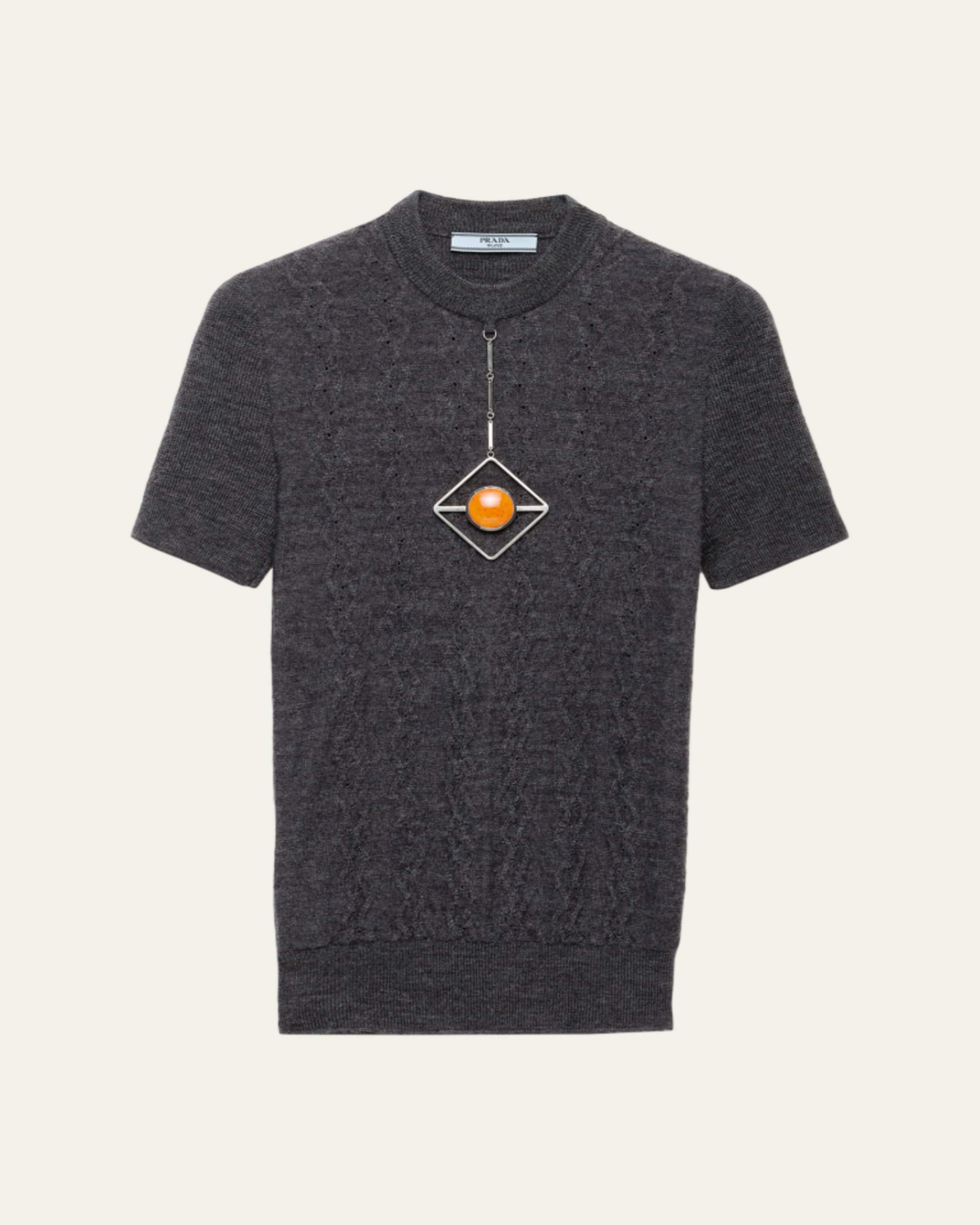 Prada Short-Sleeve Knit Sweater with Pendants - Bergdorf Goodman