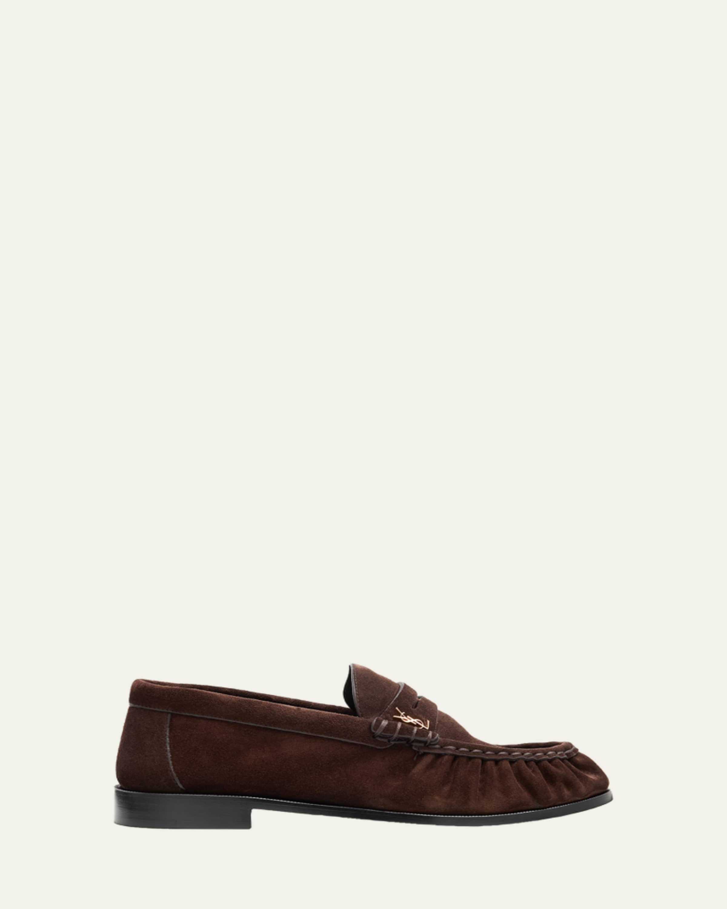 Saint Laurent Le Ostrich Leather YSL Penny Loafers - Bergdorf Goodman