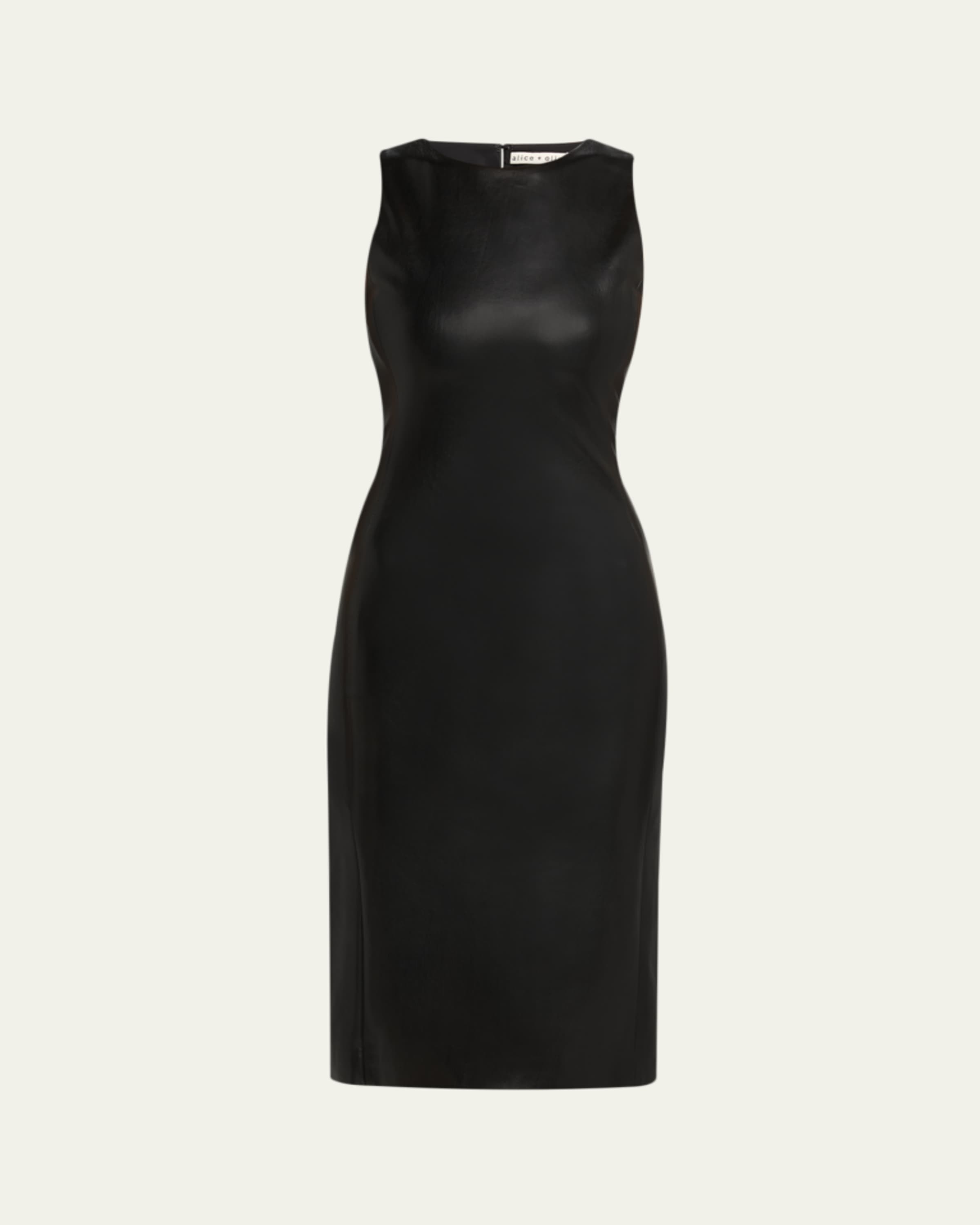 chara vegan leather pleated mini dress Chara Vegan Leather Short-Sleeve Pleated Mini Dress