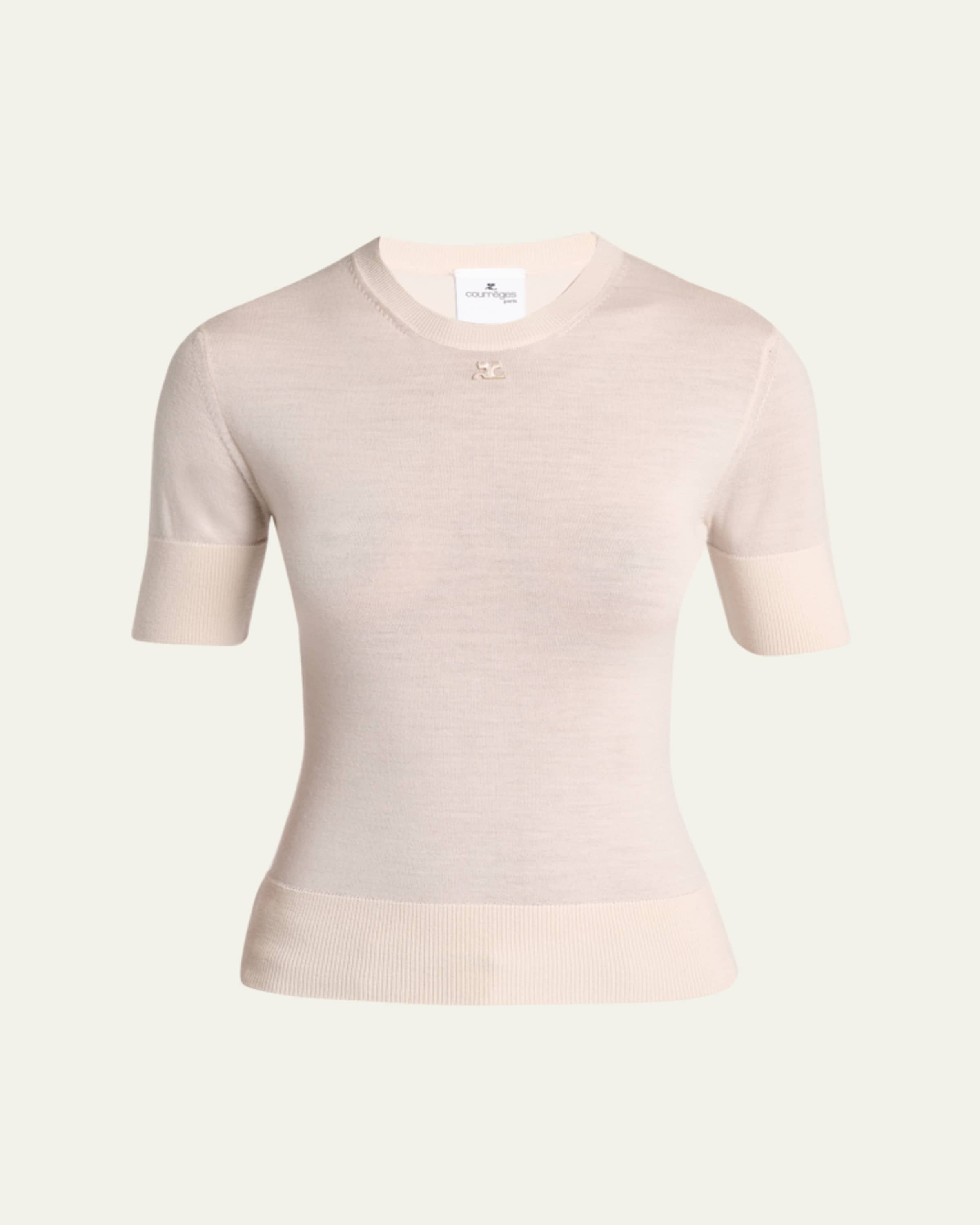 Courreges Buckle Crewneck Merino Wool Crop Cardigan - Bergdorf Goodman