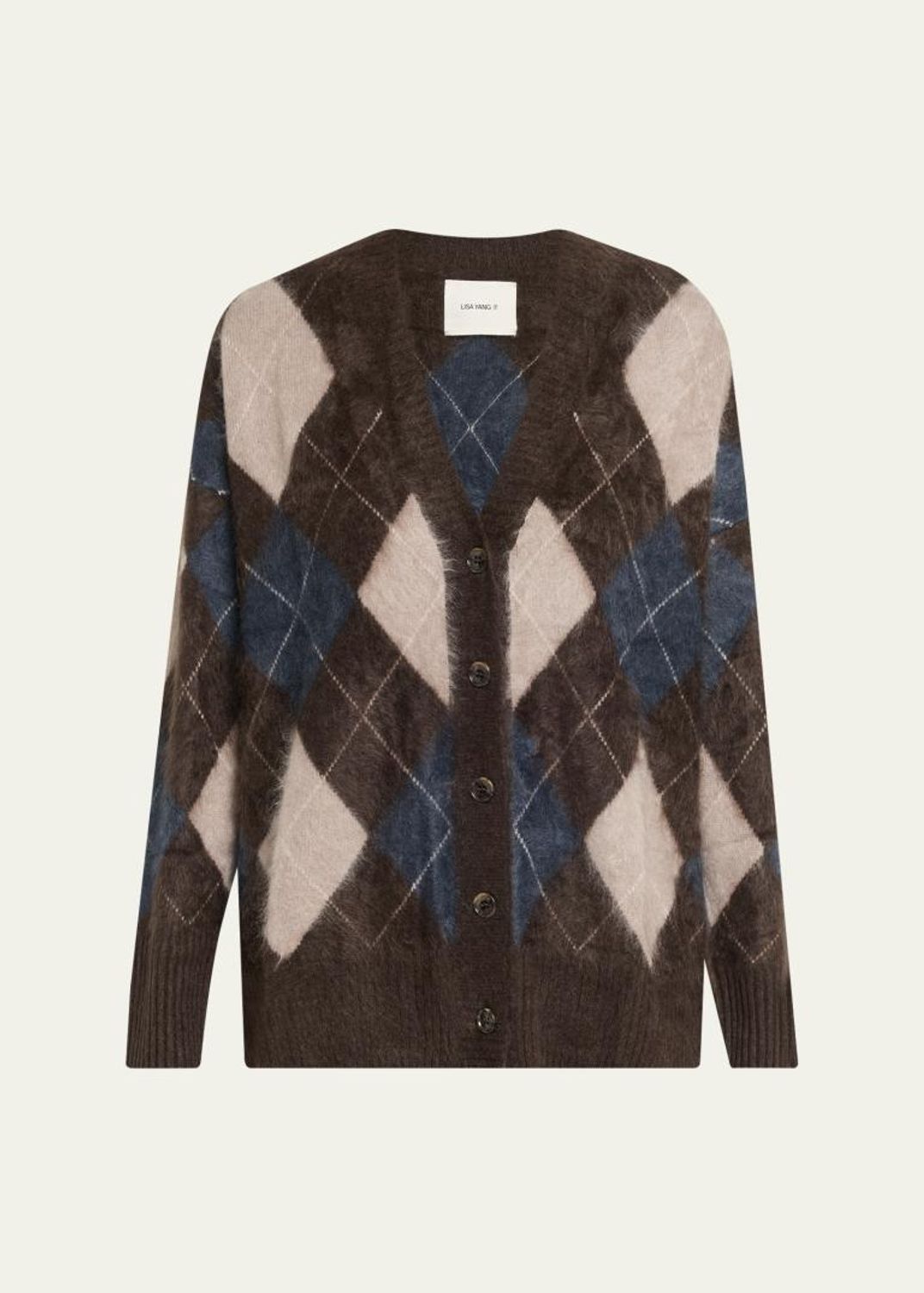 Lisa Yang Elaria Argyle Fuzzy Cashmere V-Neck Cardigan - Bergdorf