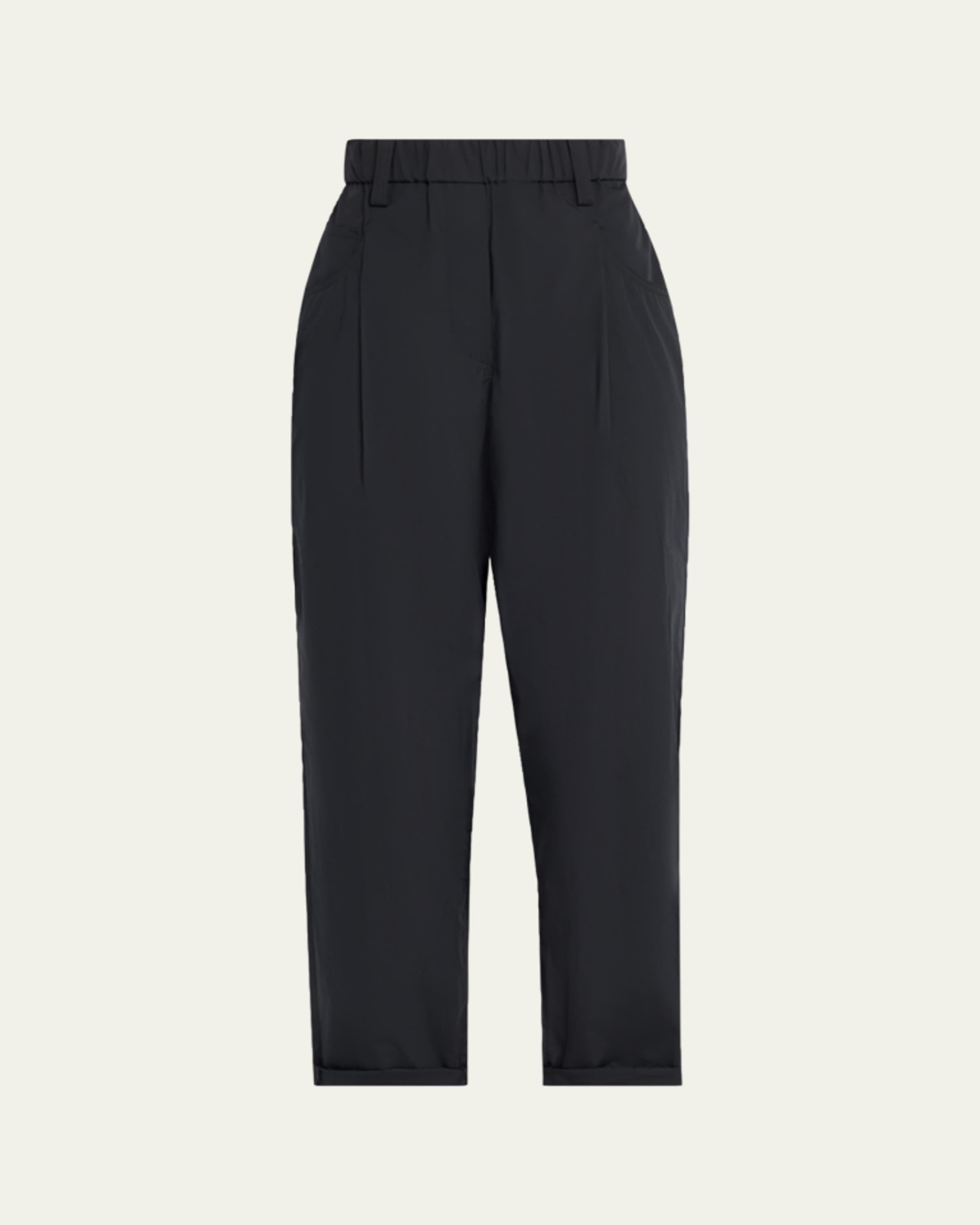 Brunello Cucinelli Monili Side-Stripe Cotton Silk Wide-Leg Pants