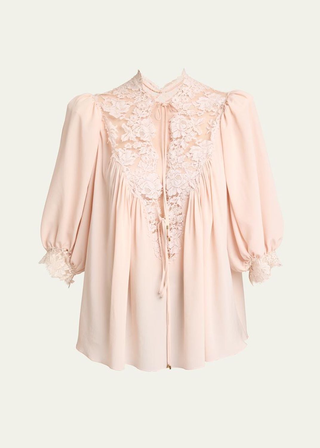 Chloe Lace Placket Tulip-Sleeve Silk Blouse - Bergdorf Goodman