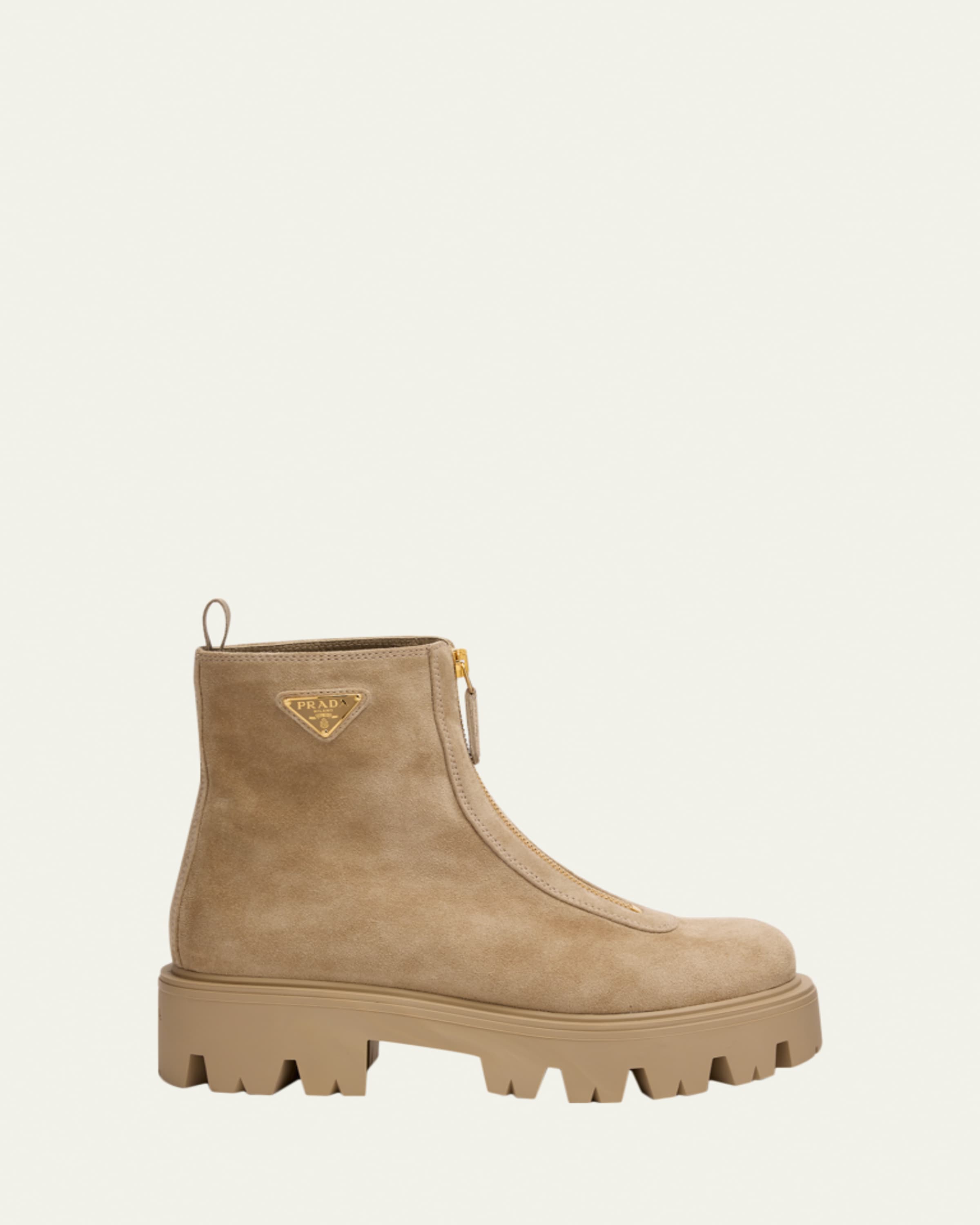 PRADA スエードショートブーツ 37.5 ベージュ ヒール10cm Prada Stride Suede Zip Ankle Booties - Bergdorf Goodman