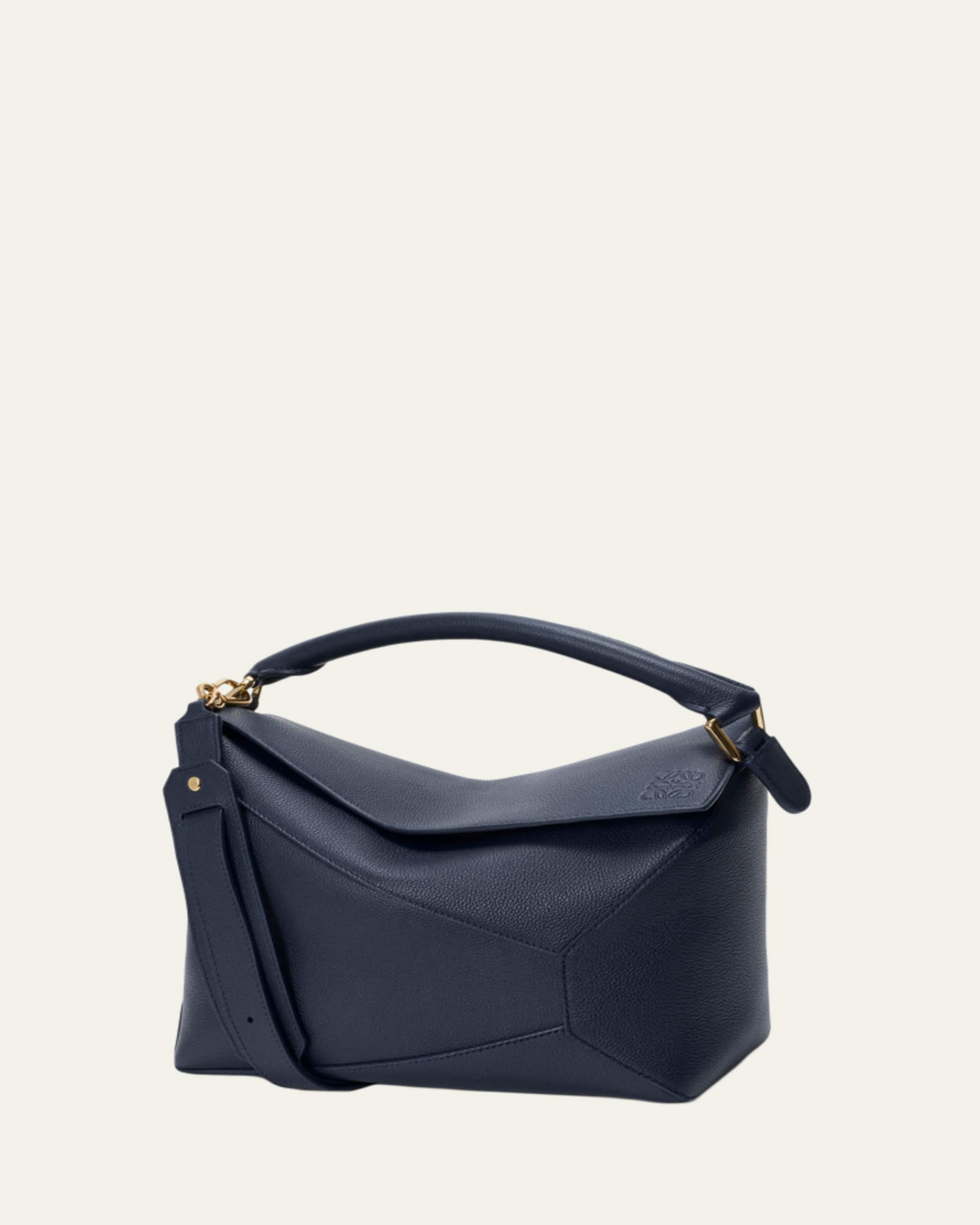 Loewe Puzzle Edge Small Top-Handle Bag in Raffia and Leather