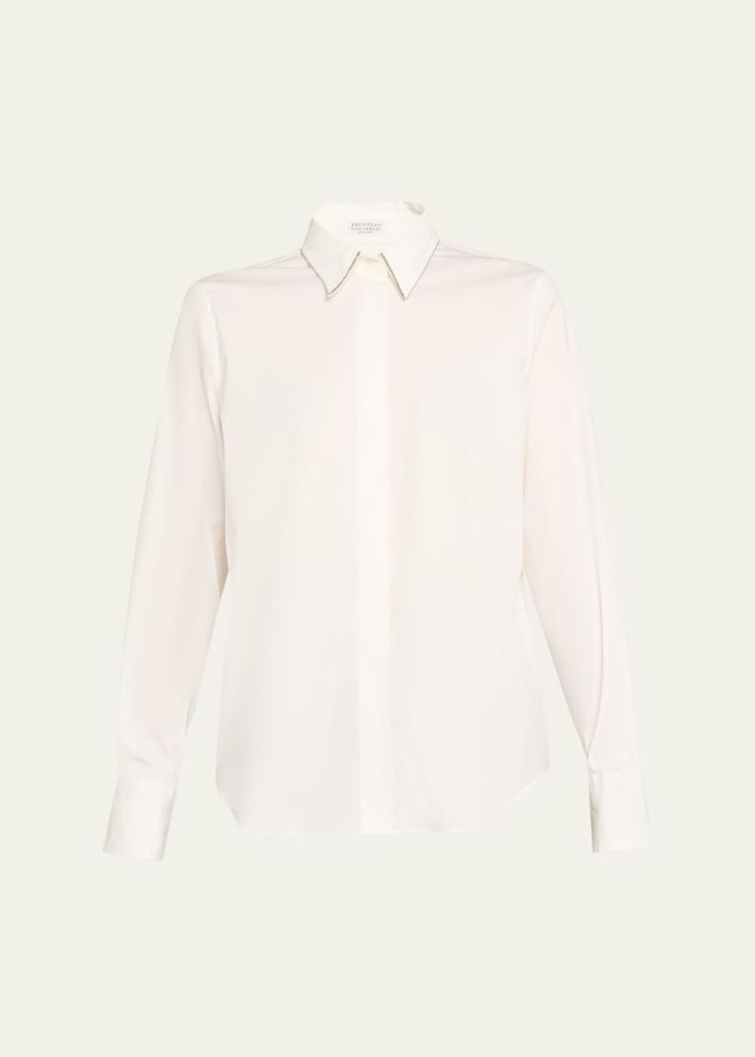 Brunello Cucinelli Monili-Trim Matte Poplin Button-Down Shirt