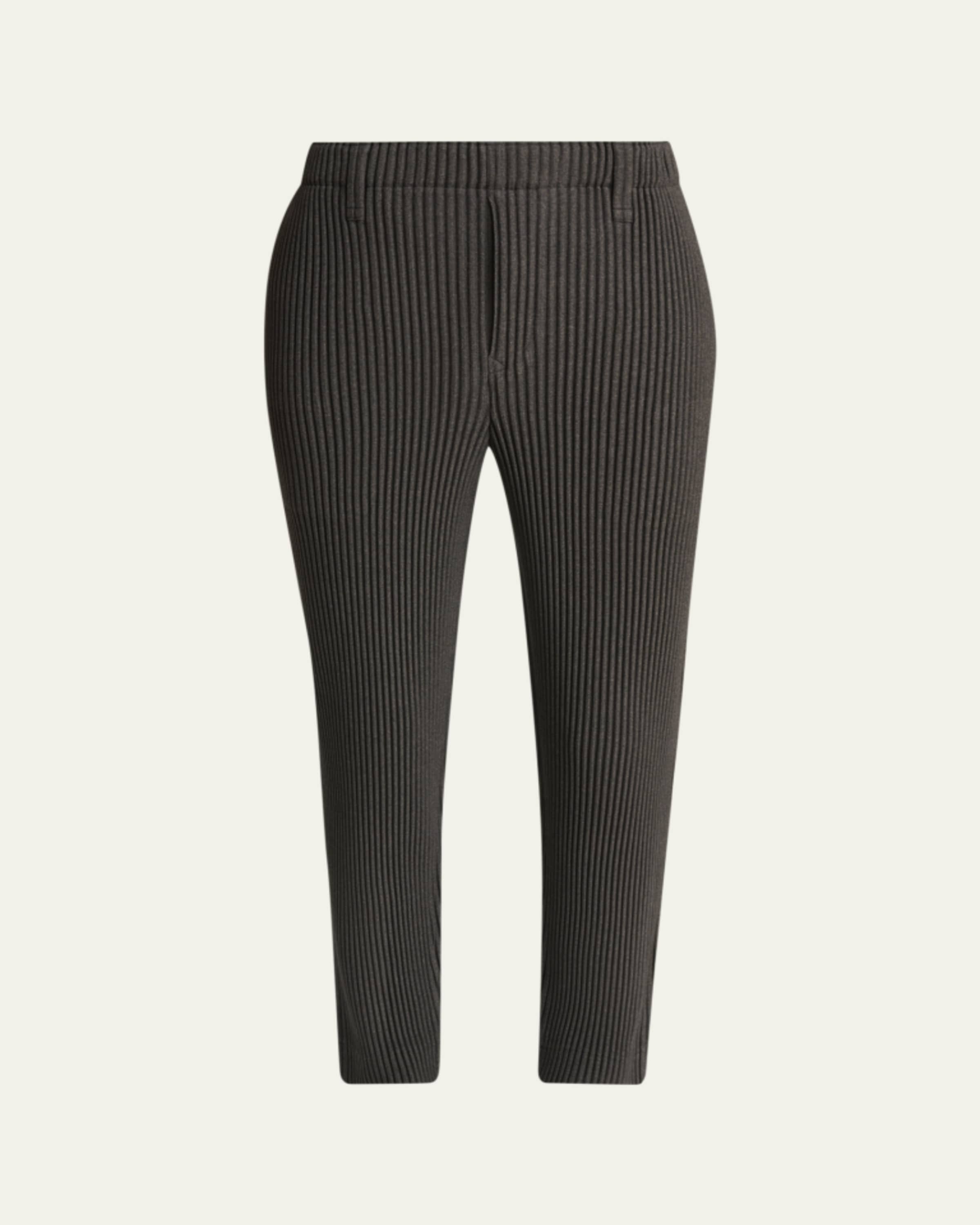Homme Plisse Issey Miyake Men's Cropped Brown Pleated Trousers